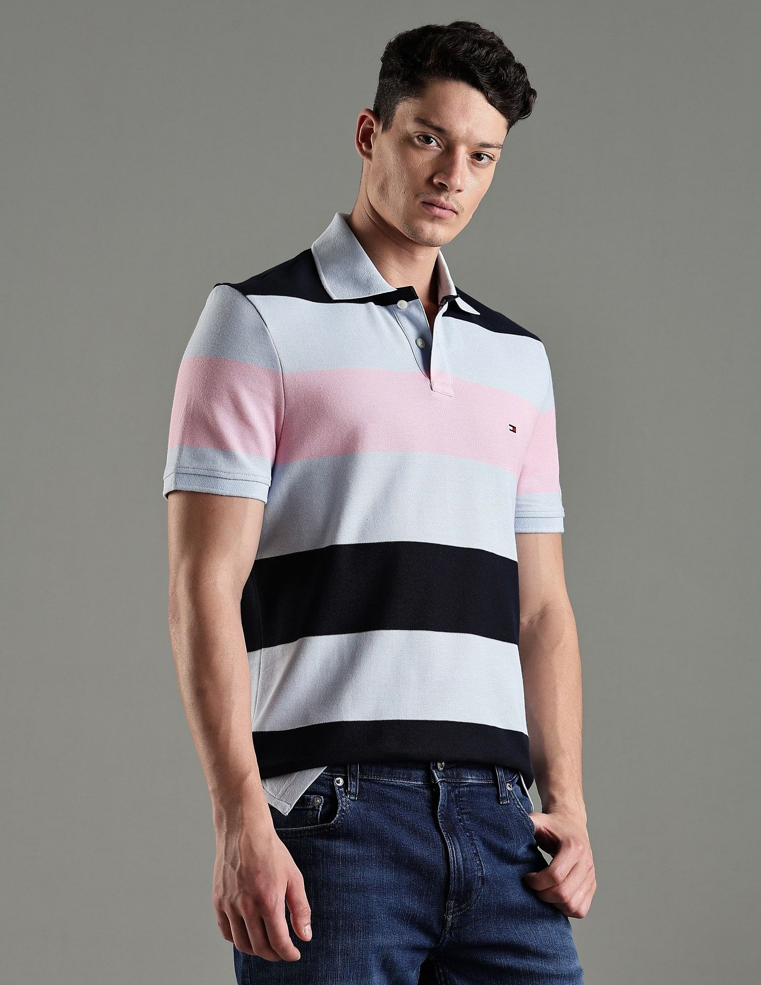 Tommy Hilfiger Striped Regular Fit Cotton Polo T-Shirt