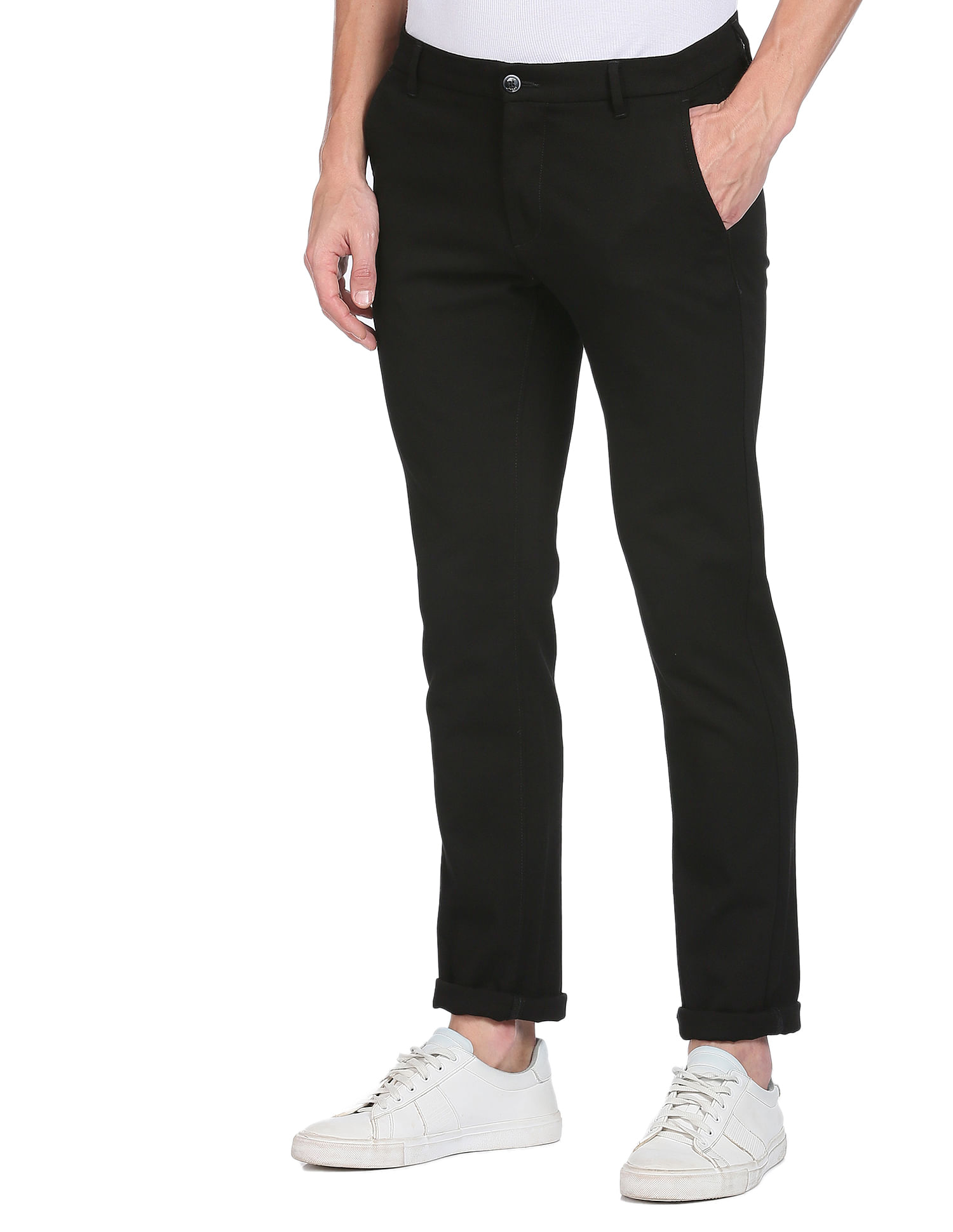 Buy Men Black Super Slim Fit Solid Flat Front Formal Trousers Online -  858994 | Louis Philippe