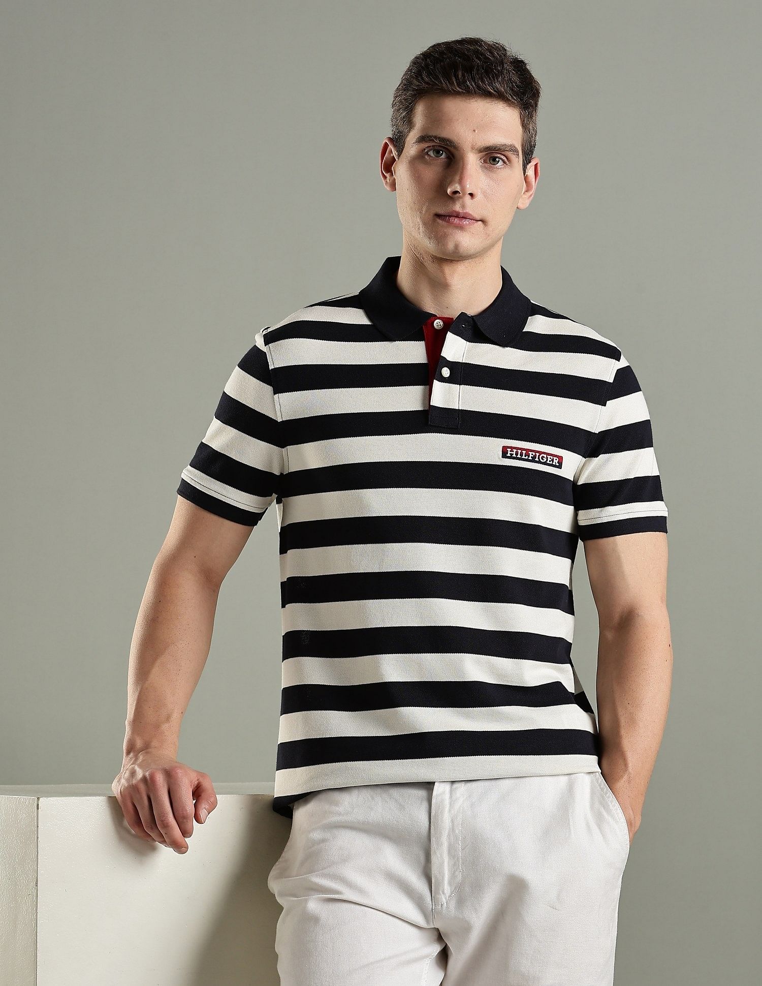 Tommy Hilfiger Striped Regular Fit Cotton Polo T-Shirt