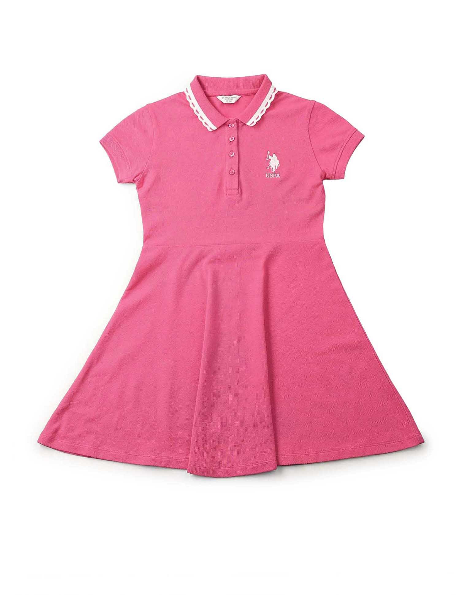 U.S. Polo Assn. Kids Girls Solid Fit And Flare Polo Dress