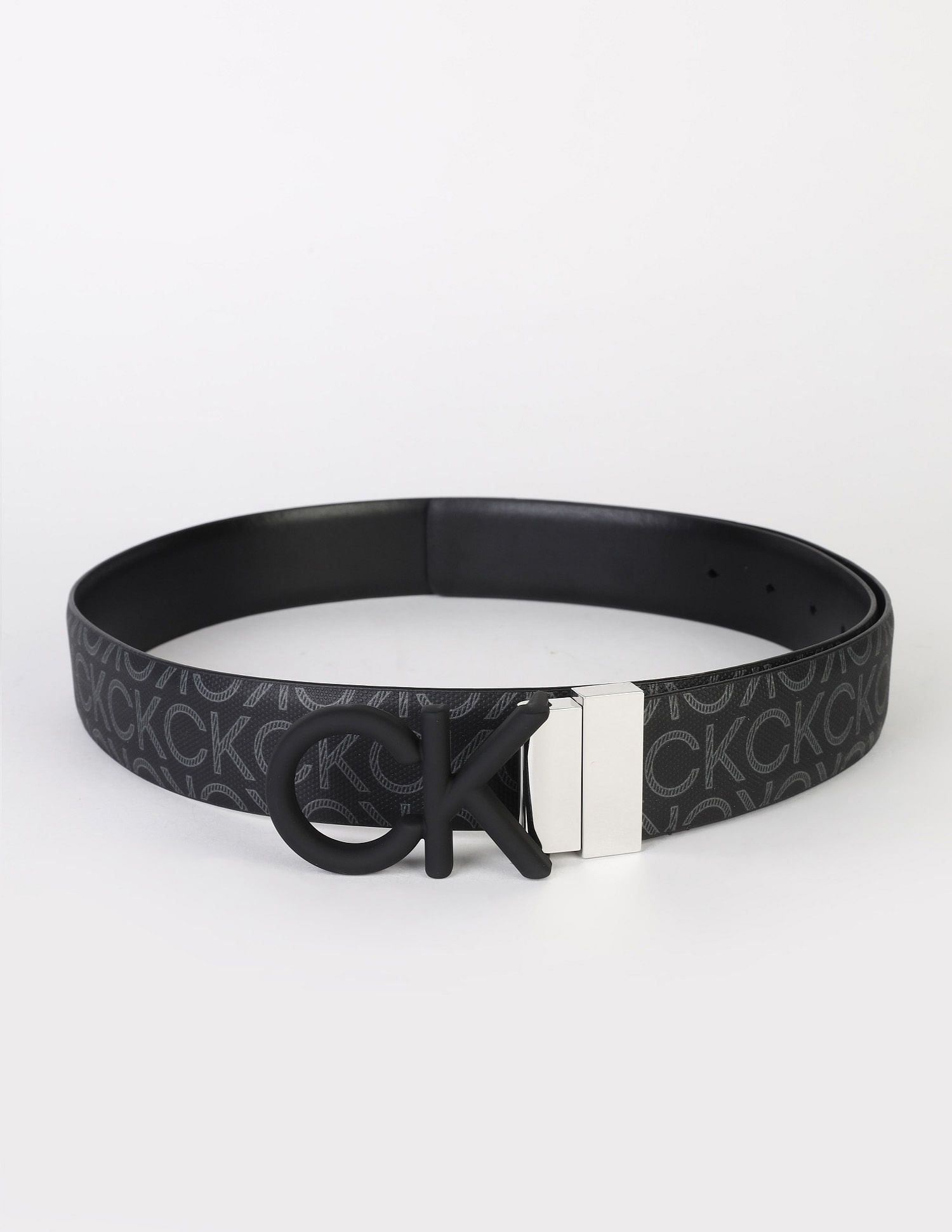 Calvin Klein Printed Black Leather Reversible Belts