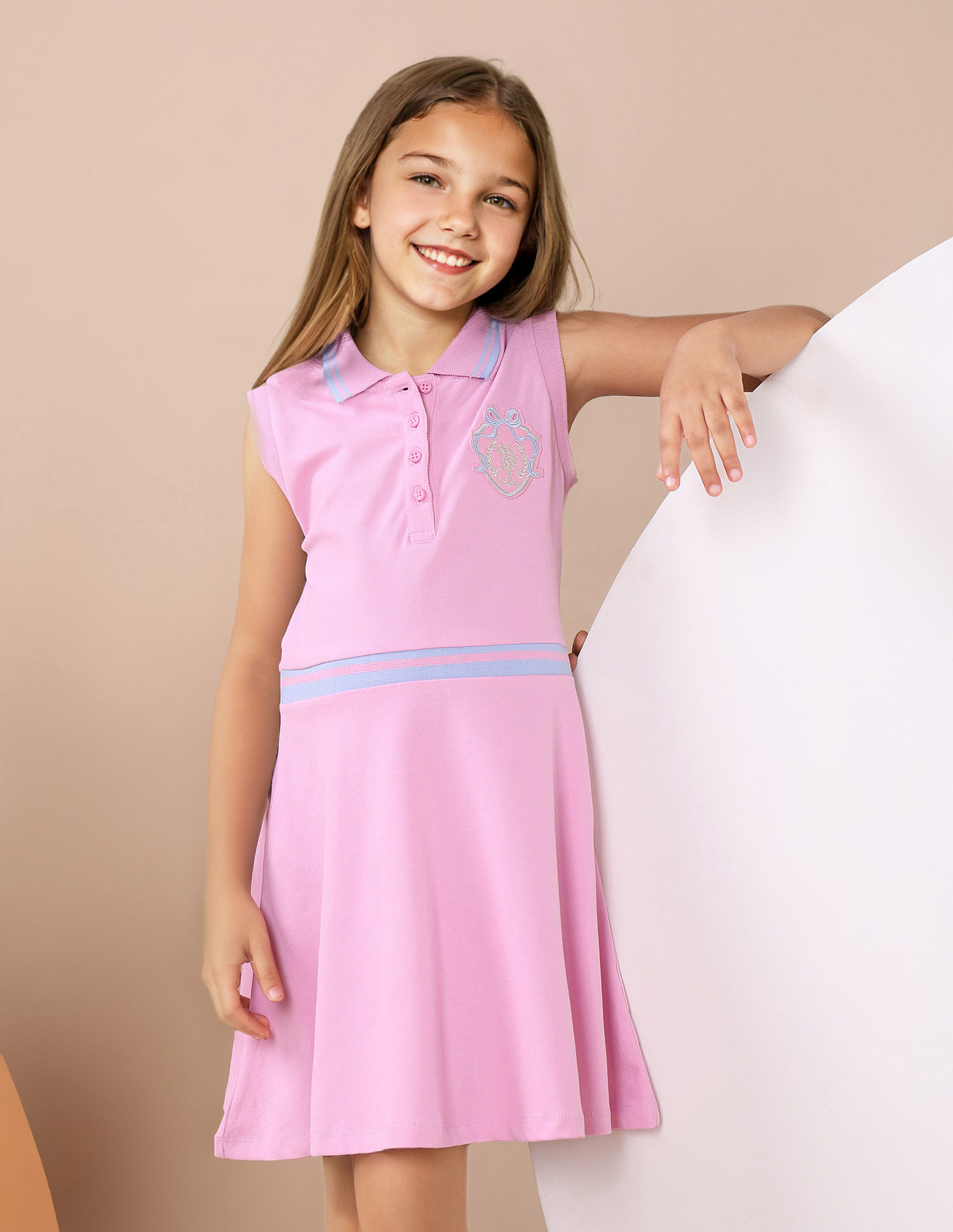 U.S. Polo Assn. Kids Girls Polo Collar Cotton Dress