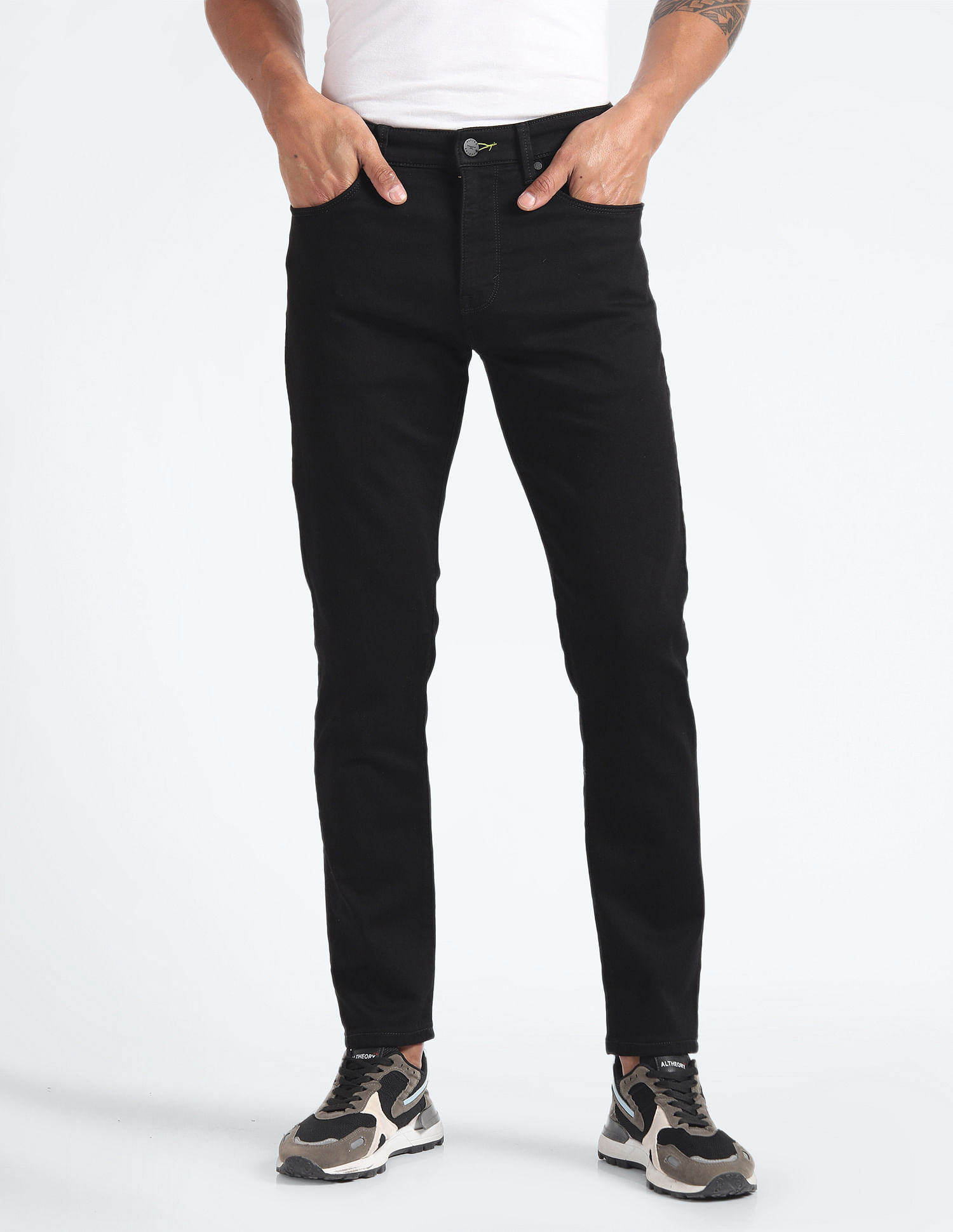 Flying Machine Mid Rise Slash Slim Tapered Jeans