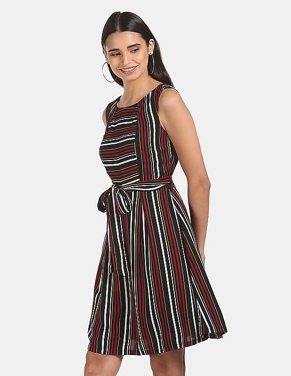 Flying Machine Women Striped Fit Flare Dress