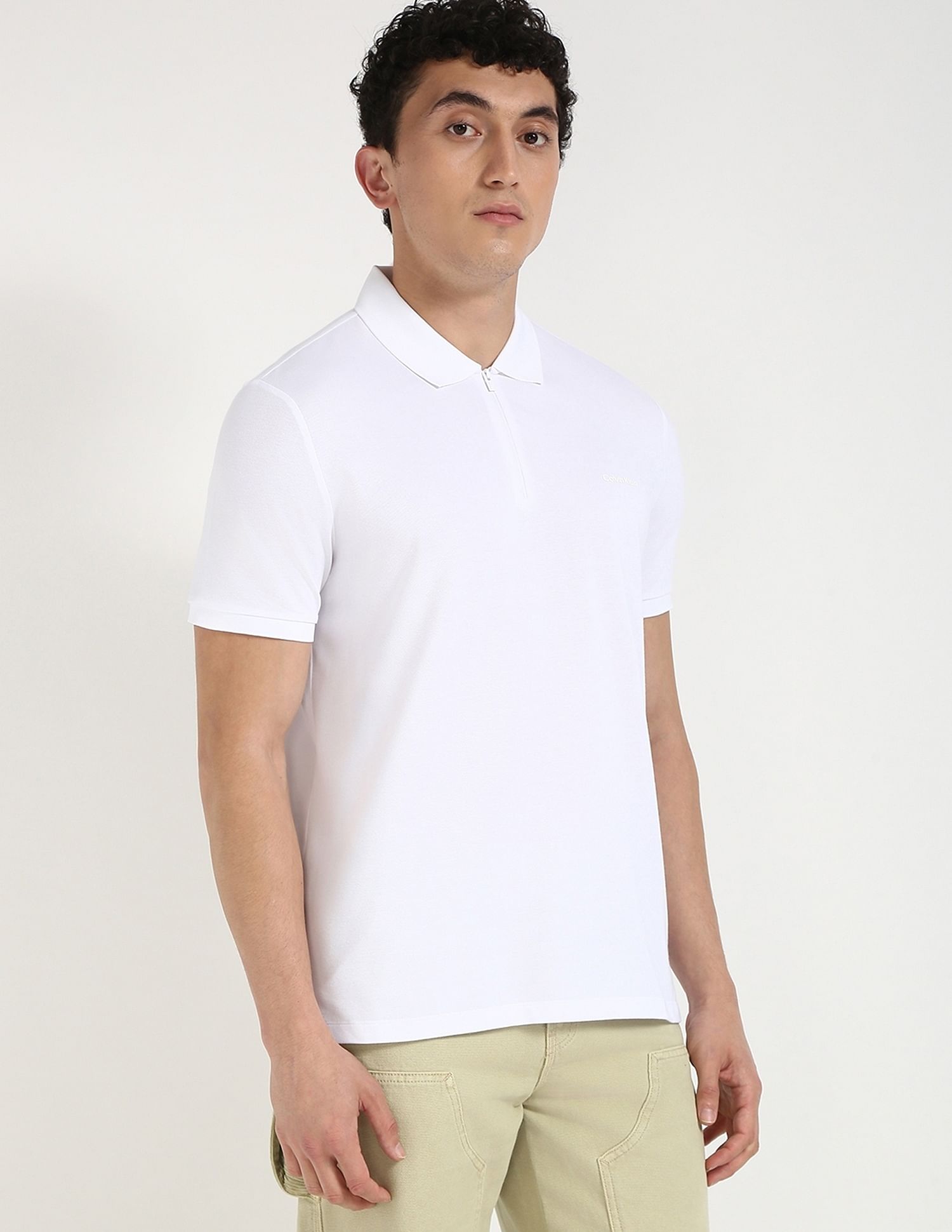 Calvin Klein Jeans Solid Regular-Fit Cotton Polo T-Shirt