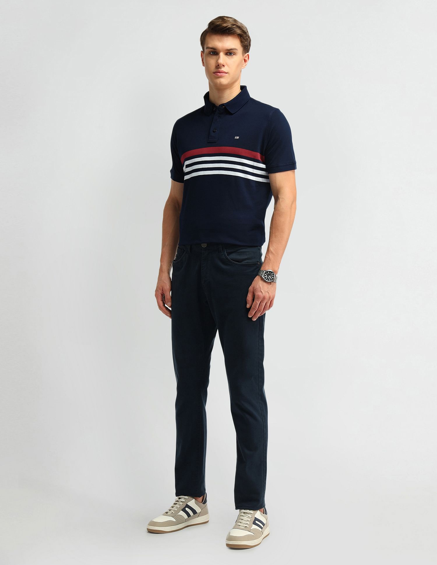 Arrow Sport Horizontal Striped Polo Collar Polo Shirt