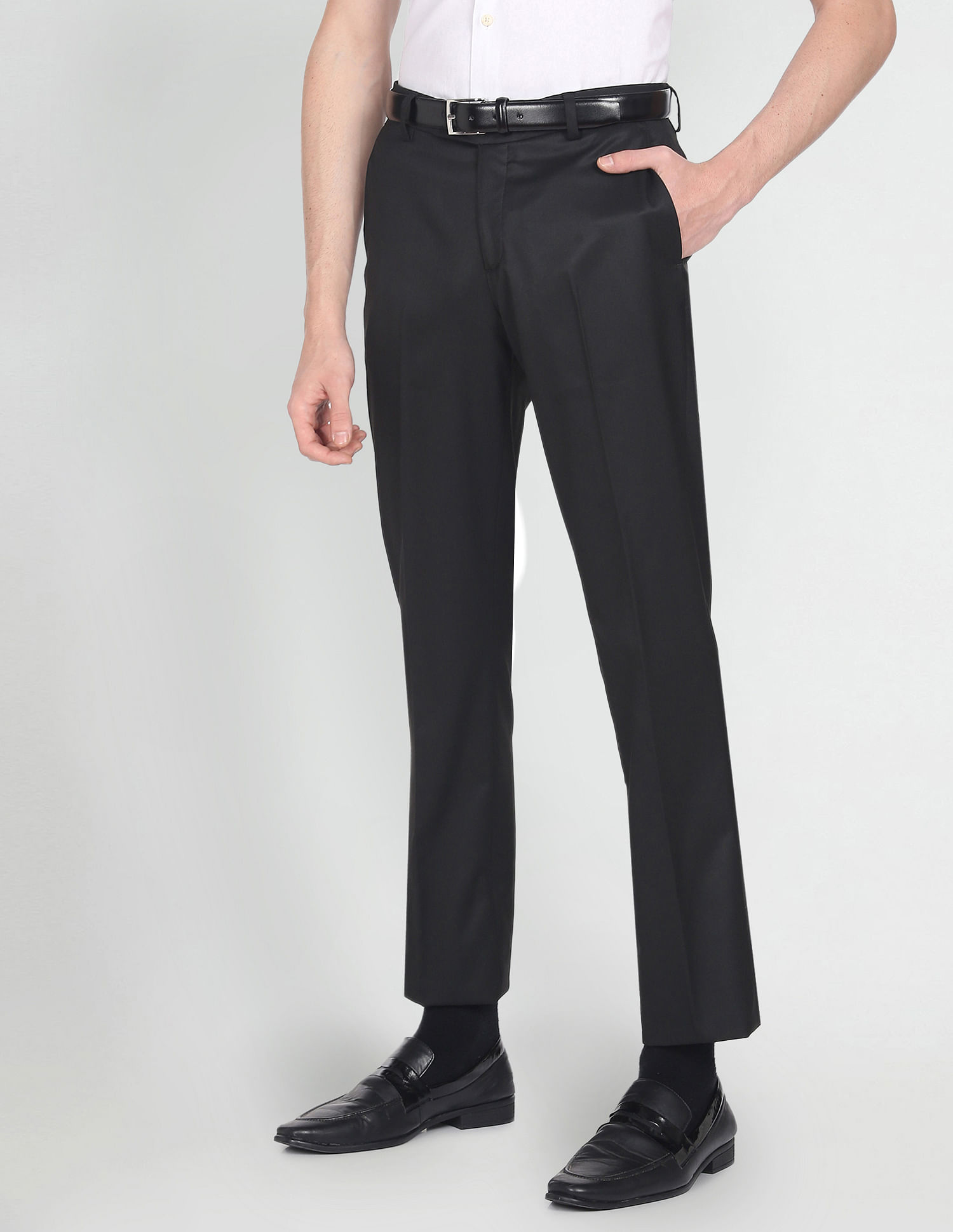 Buy Allen Solly Men Grey Slim Fit Solid Formal Trousers online