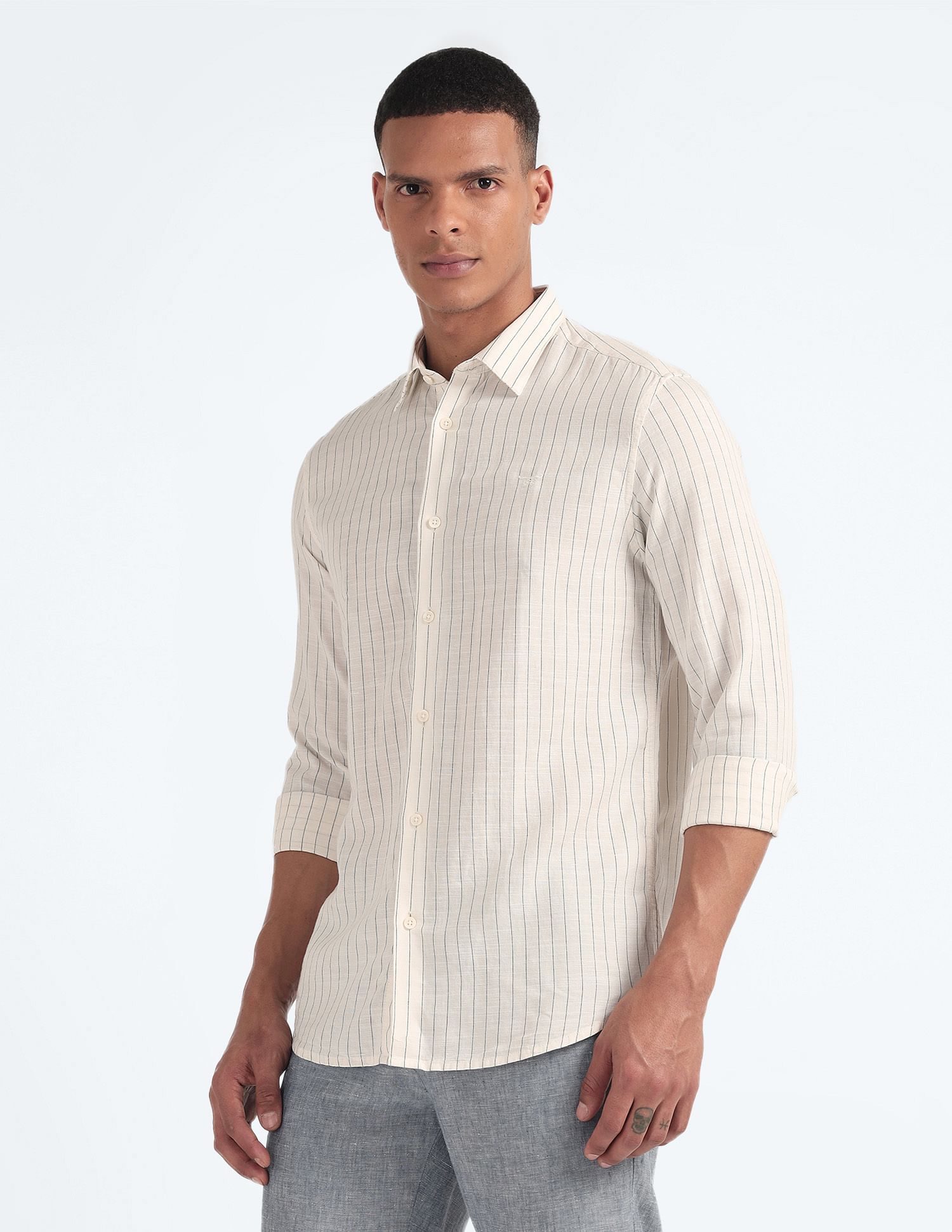 Flying Machine Tencel Hemp Cotton Stripe Shirt