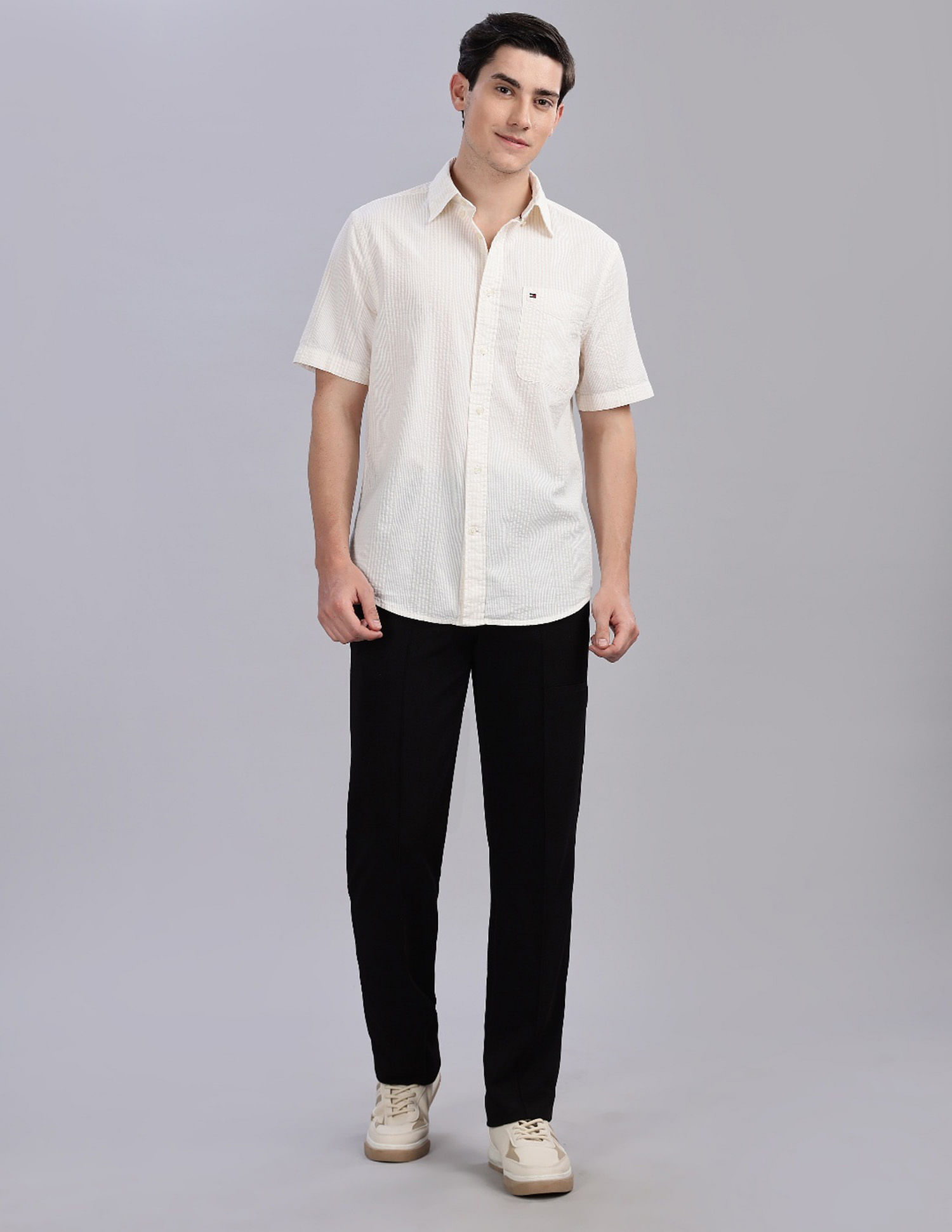 Tommy Hilfiger Striped Regular Fit Plain Woven Shirt