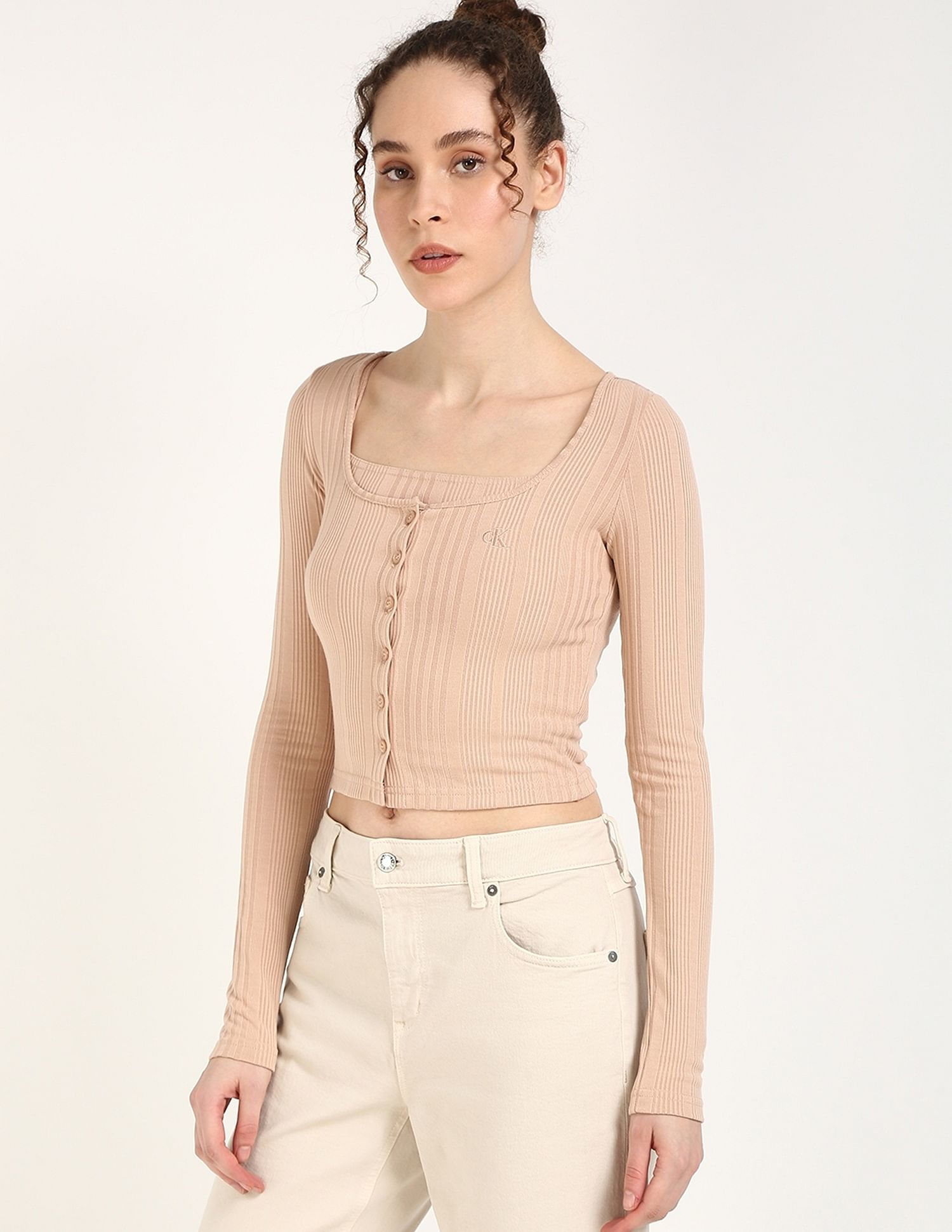 Calvin Klein Jeans Regular-Fit Polyester Scoop Neck Crop Top