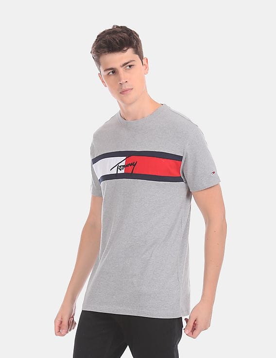 Men Grey Ribbed Neck Colour Block 