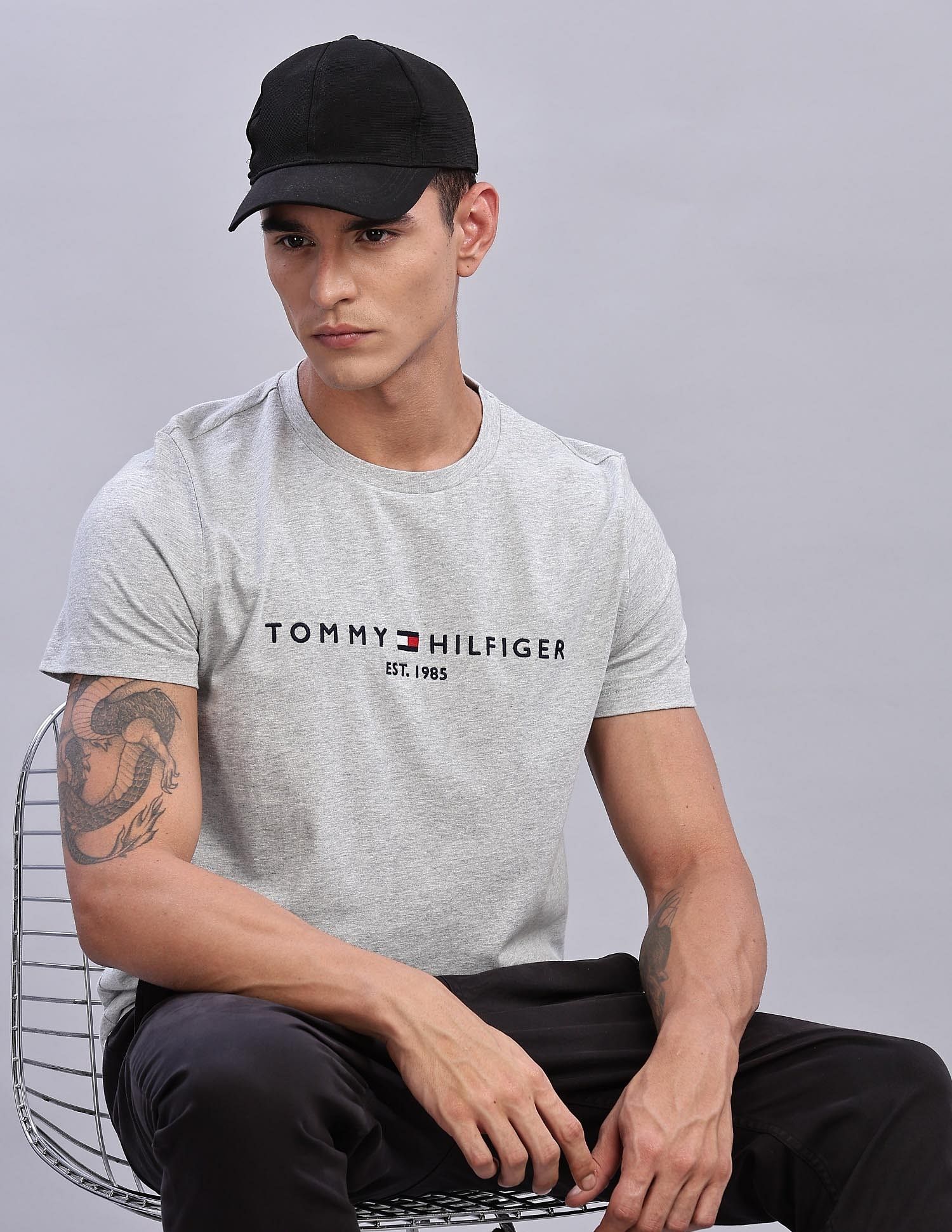 Tommy Hilfiger Mens Grey Logo T-Shirt