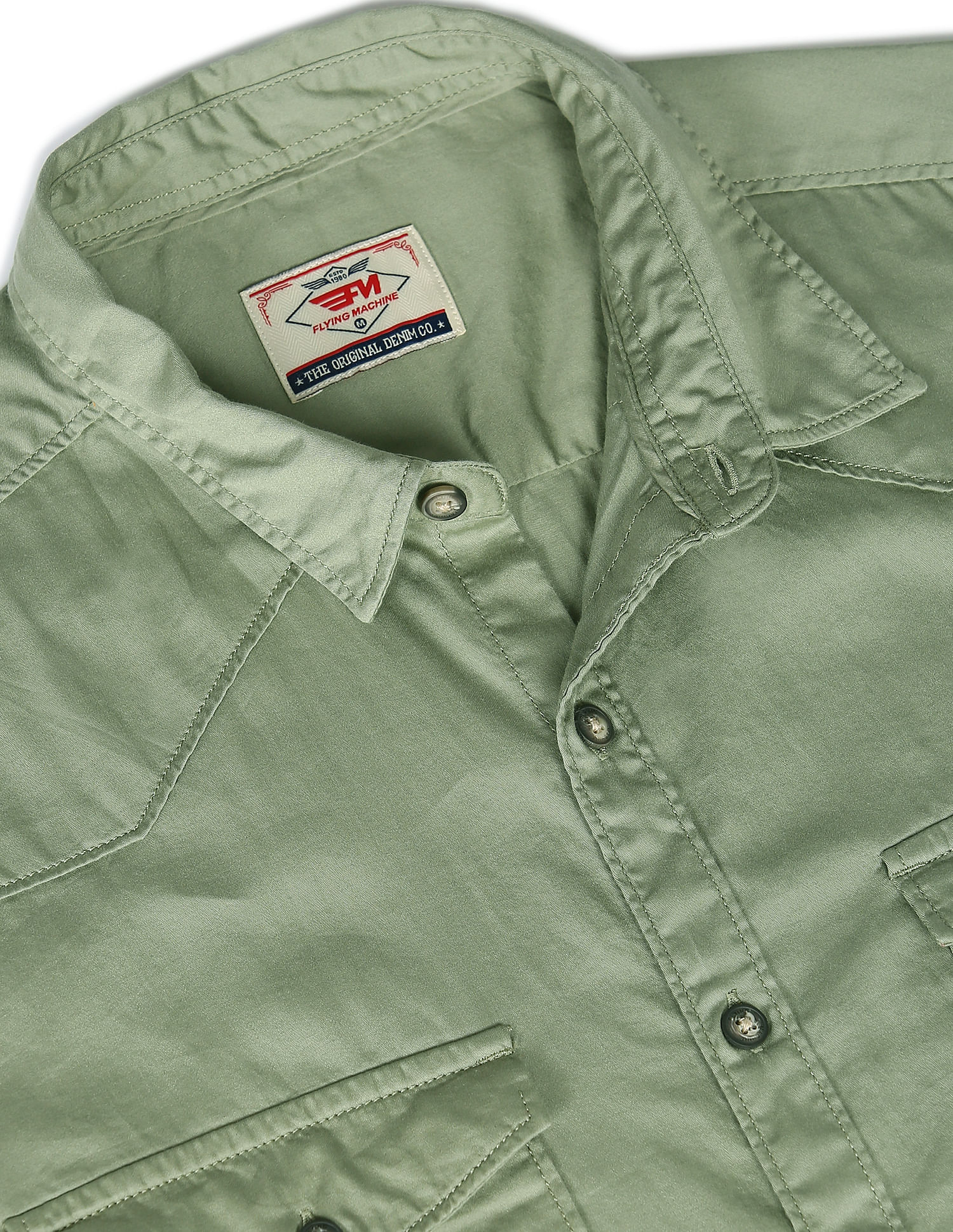 Flying Machine Solid Spread Collar Cotton Shirt