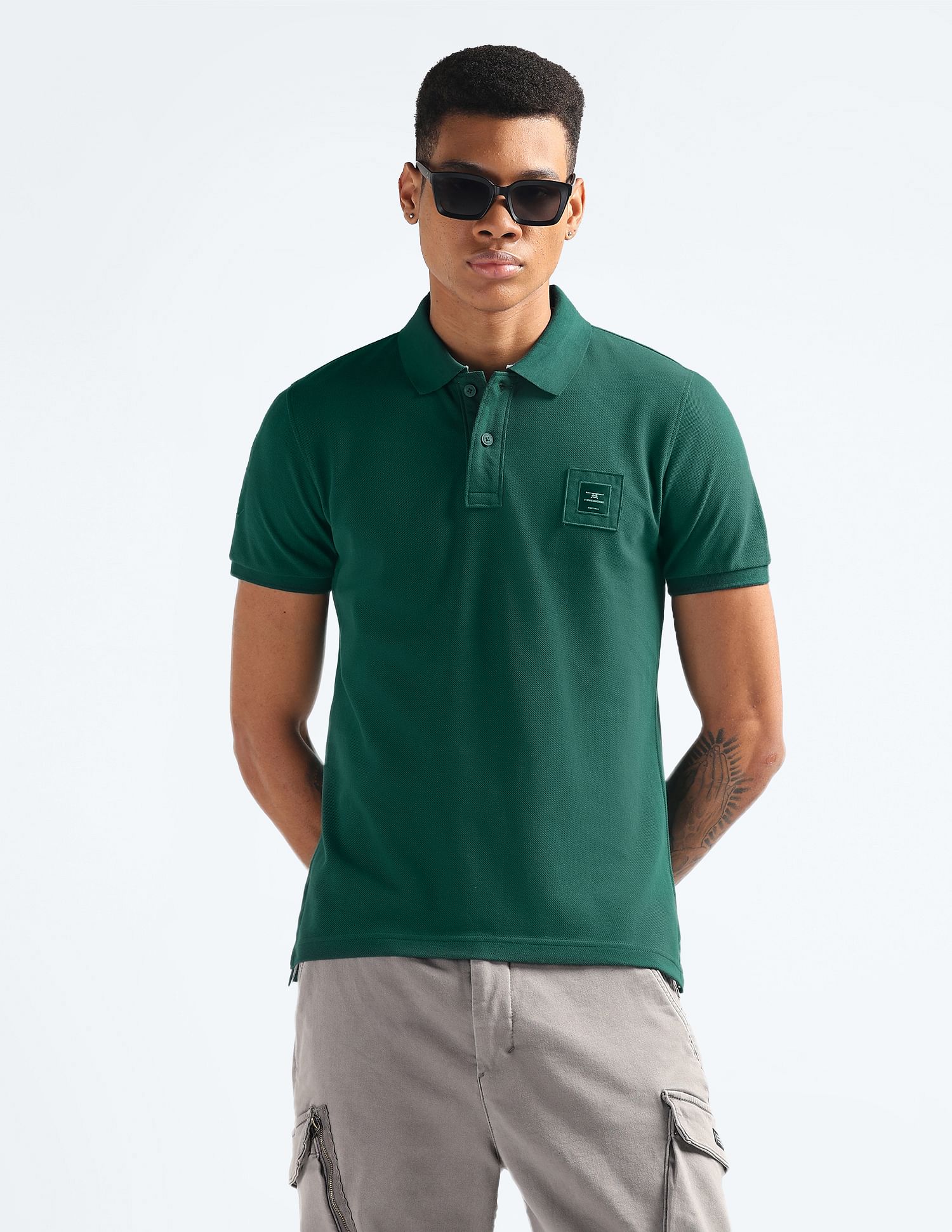 Flying Machine Logo Badge Solid Polo Shirt