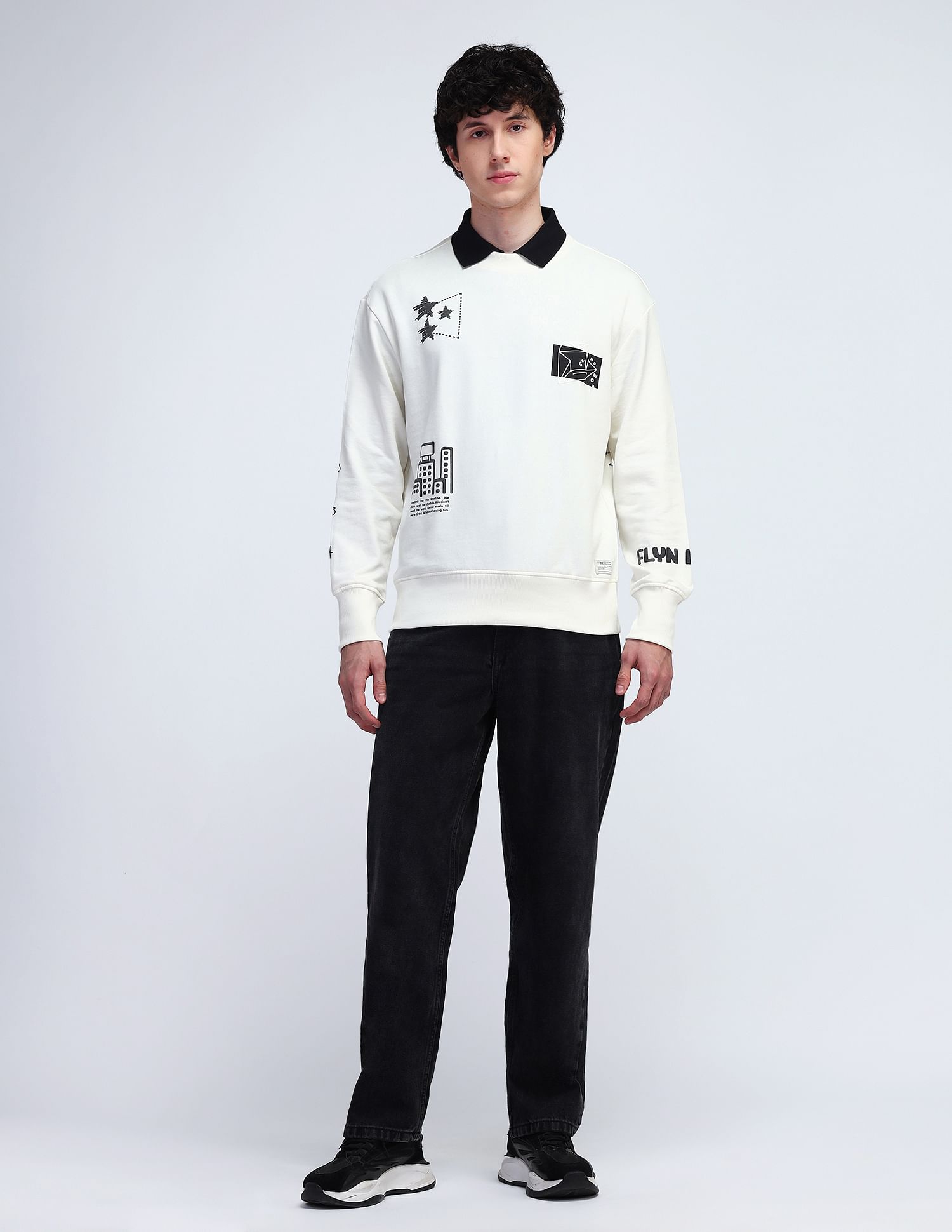 Flying Machine Relaxed Fit Printed Sweatshirt