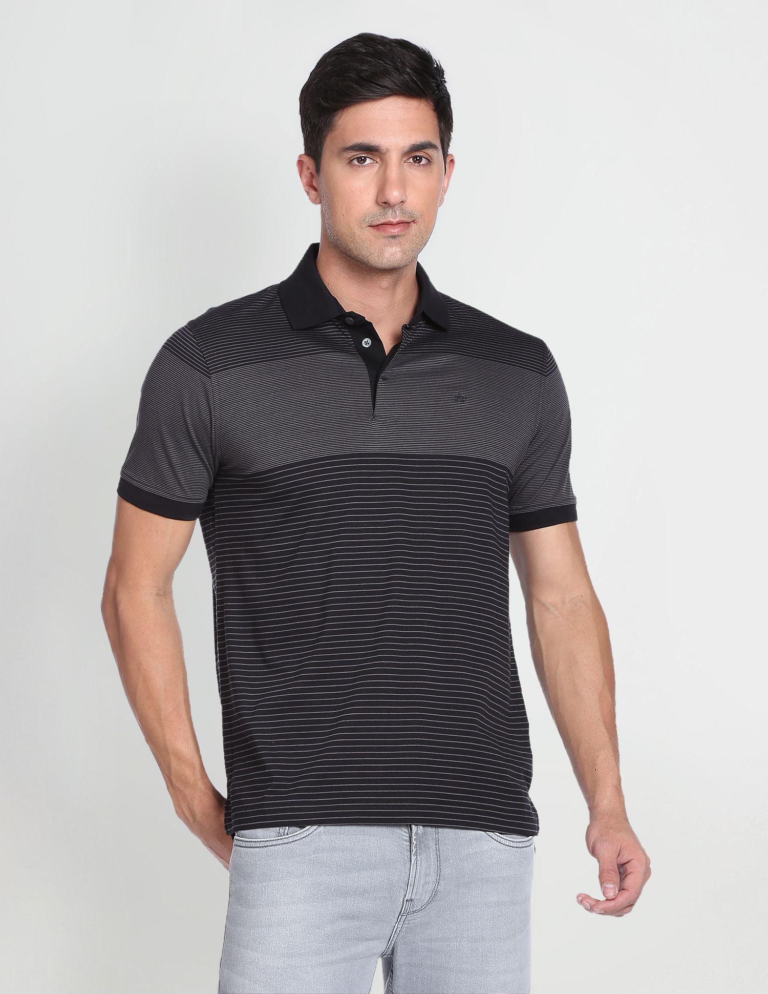 Arrow Horizontal Striped Mercerised Cotton Polo Shirt