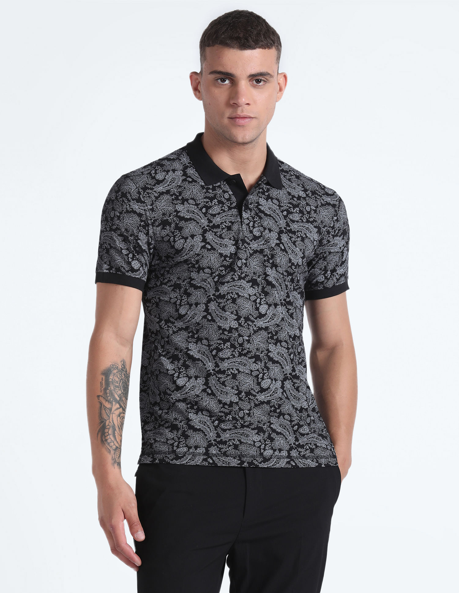 Flying Machine Paisley Print Cotton Polo Shirt