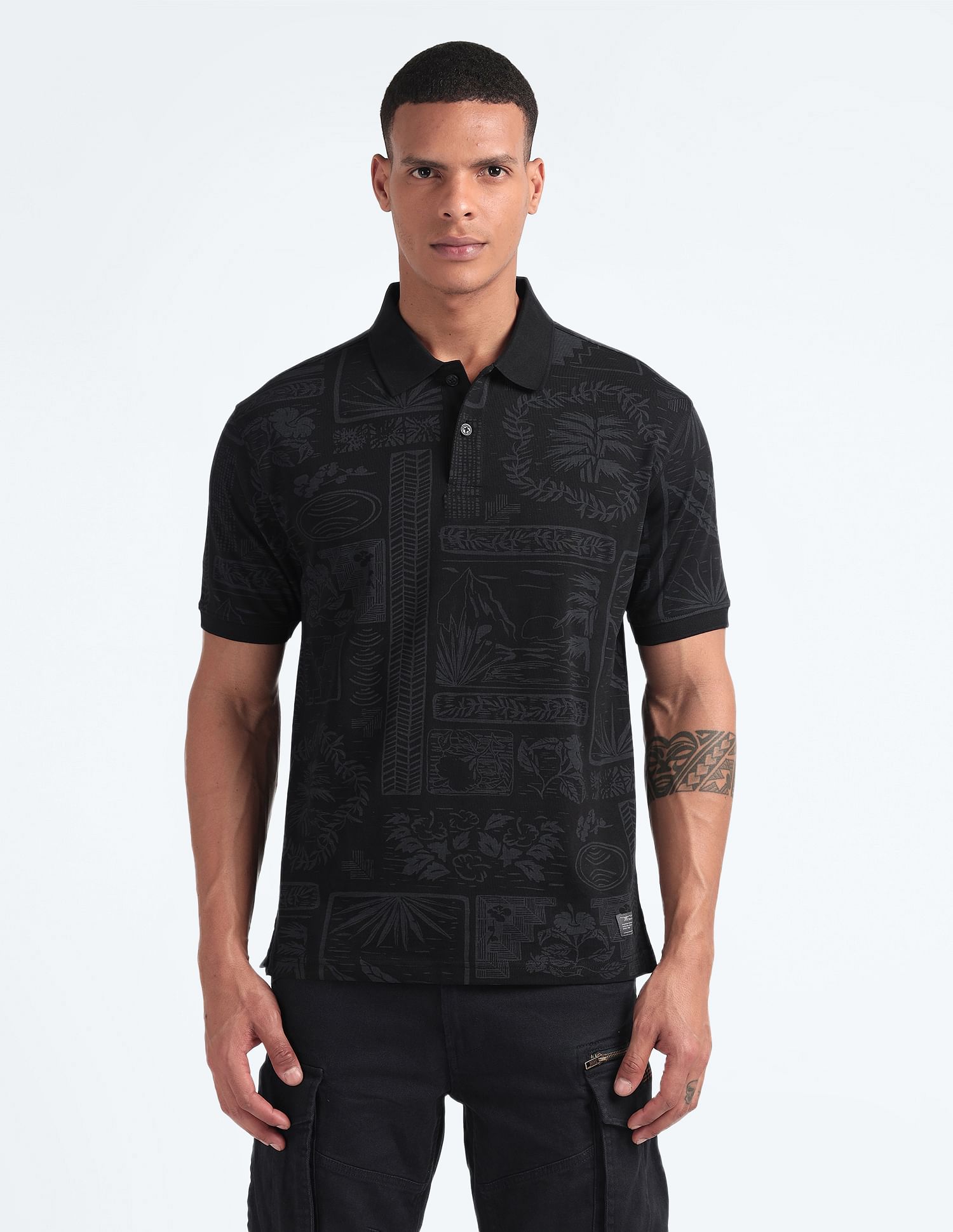 Flying Machine Tropical Print Relaxed Polo Shirt