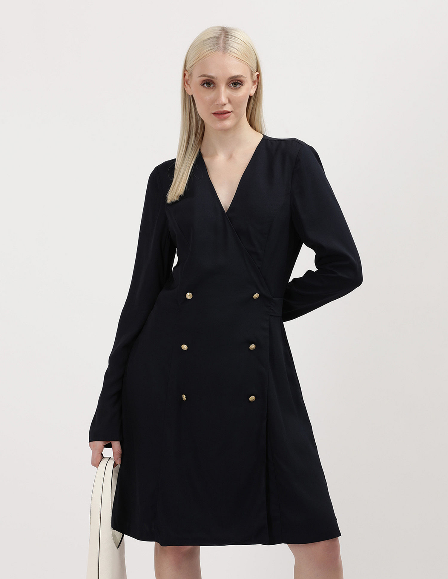 Tommy Hilfiger Gold Button Viscose Wrap Dress