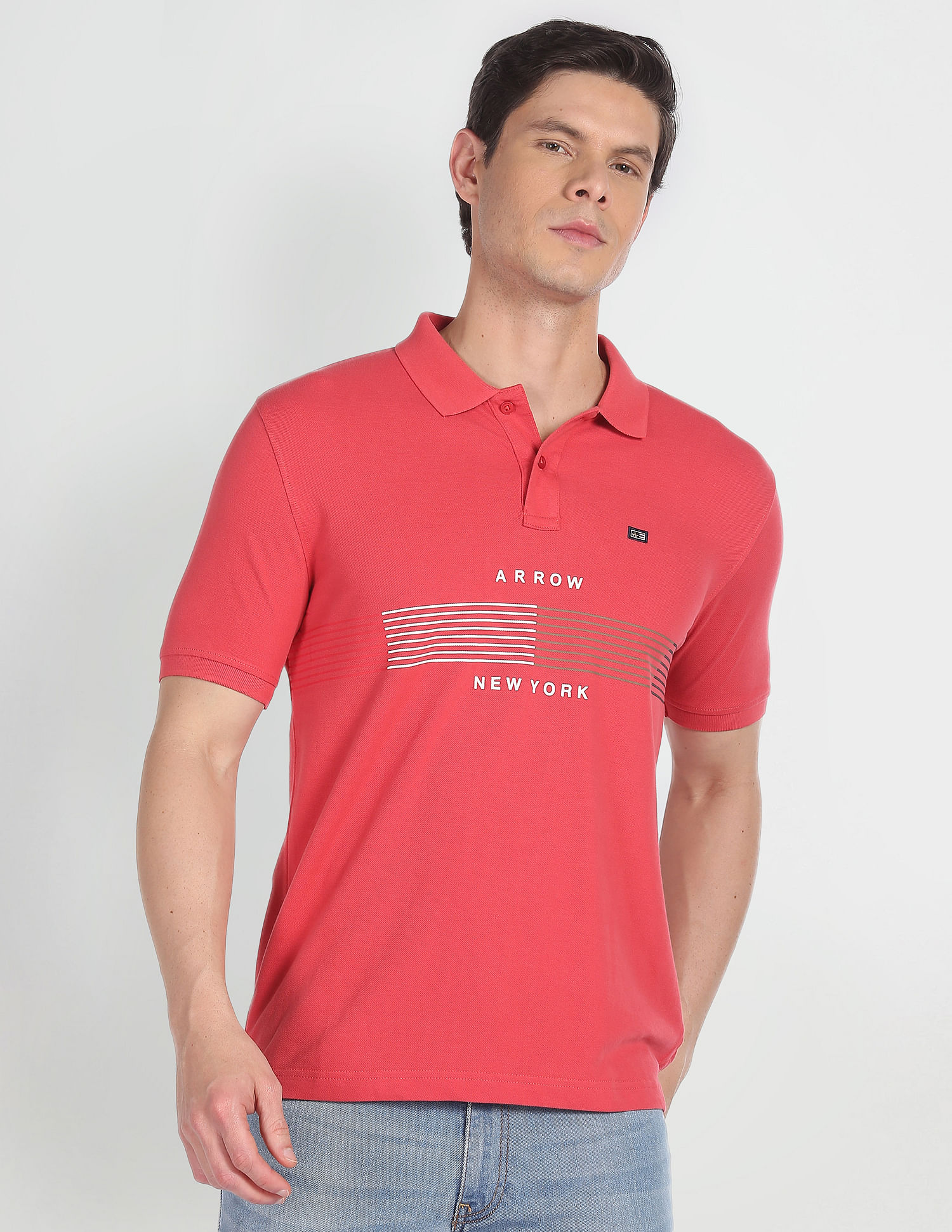 Arrow Sports Compact Cotton Horizontal Stripe Polo Shirt