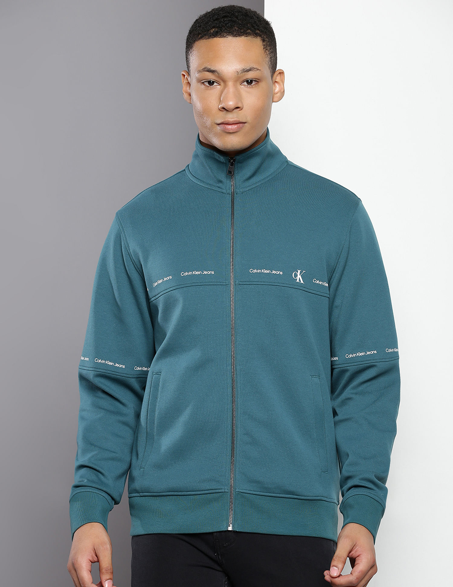 Calvin Klein Repeat Logo Zip Up Track Sweatshirt