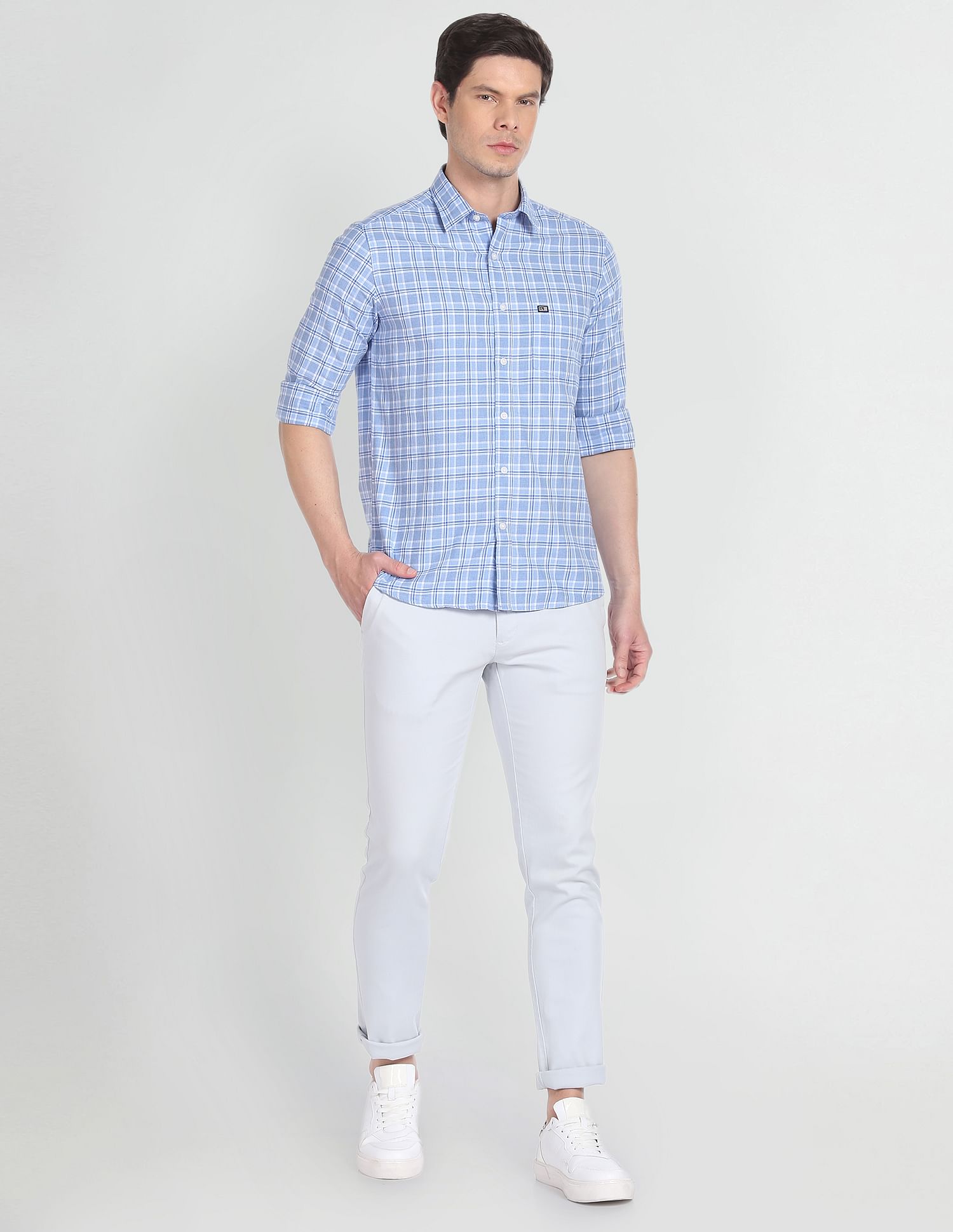 Arrow Sports Point Collar Tartan Check Casual Shirt