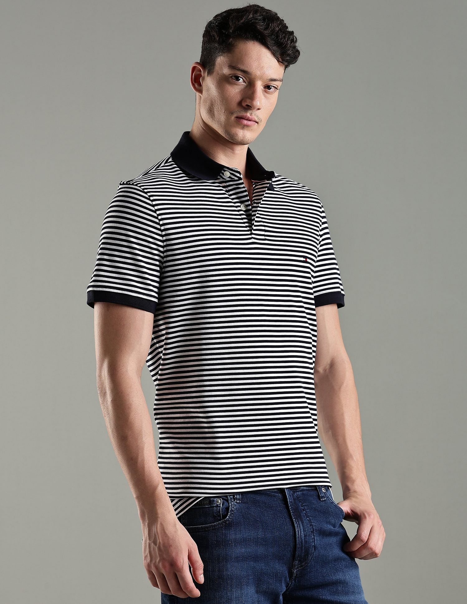 Tommy Hilfiger Striped Regular Fit Cotton Polo T-Shirt