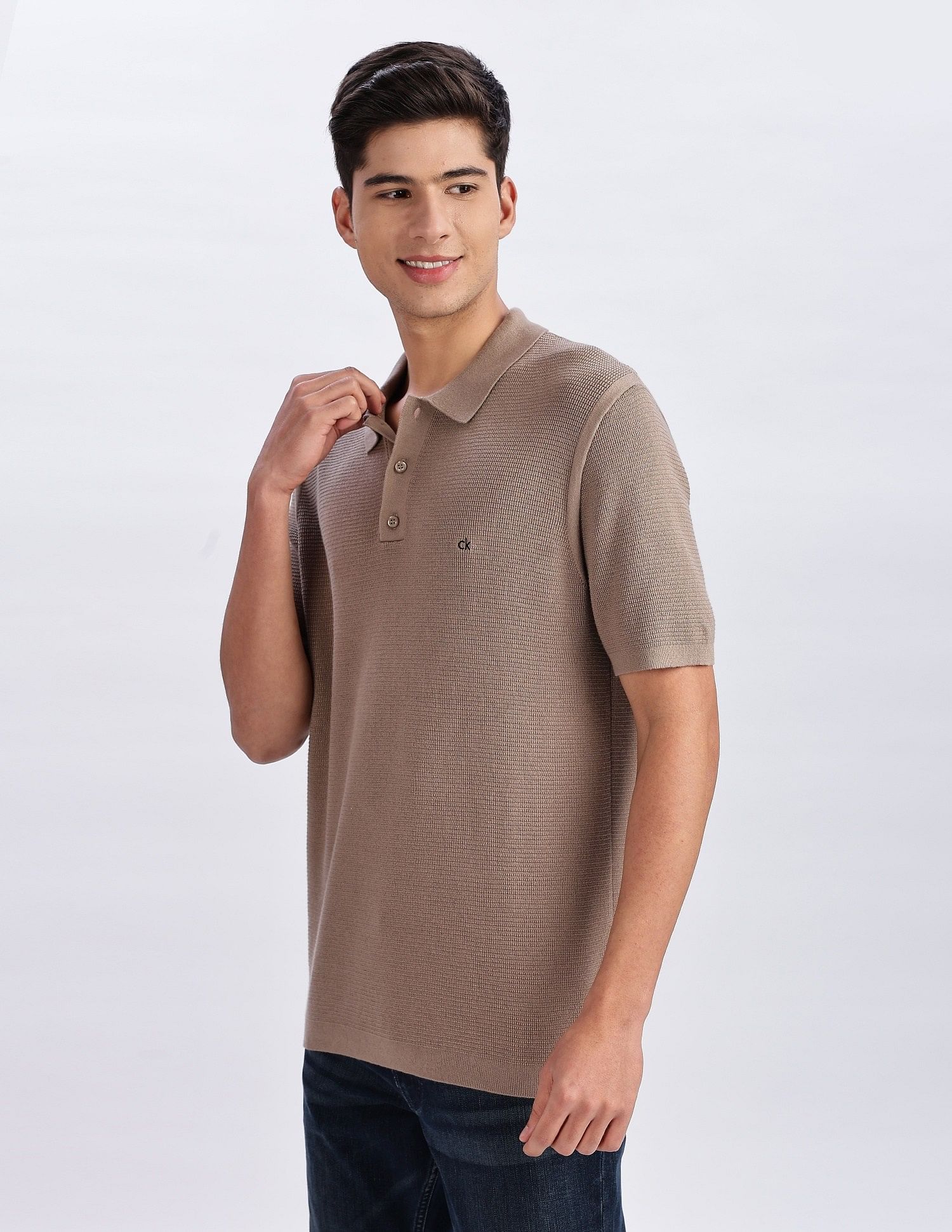 Calvin Klein Jeans Textured Regular Fit Cotton Polo Shirt