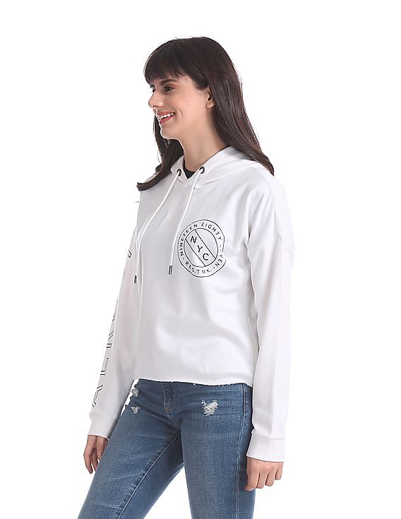 Aeropostale White Drawstring Hood Brand Print Sweatshirt