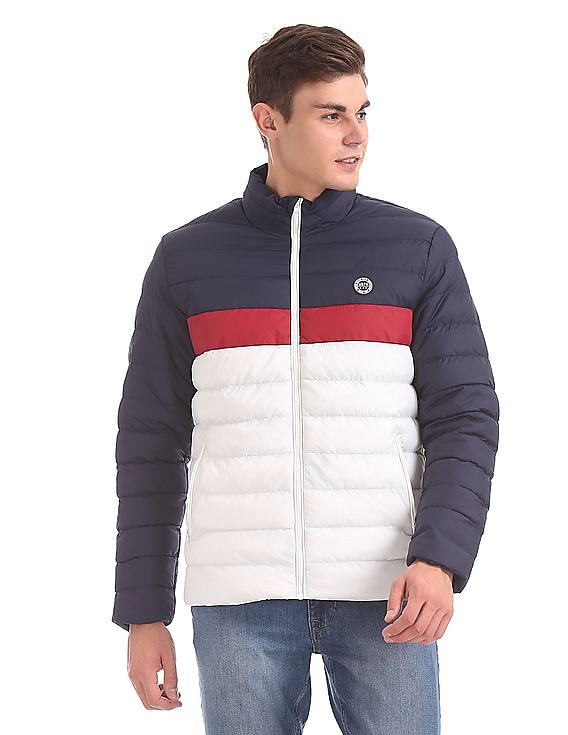U.S. Polo Assn. Navy And White Colour Block Puffer Jacket