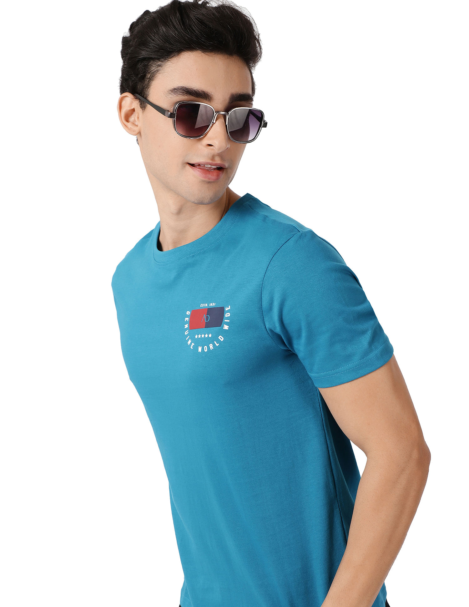 AD by Arvind Crew Neck Solid Cotton T-Shirt