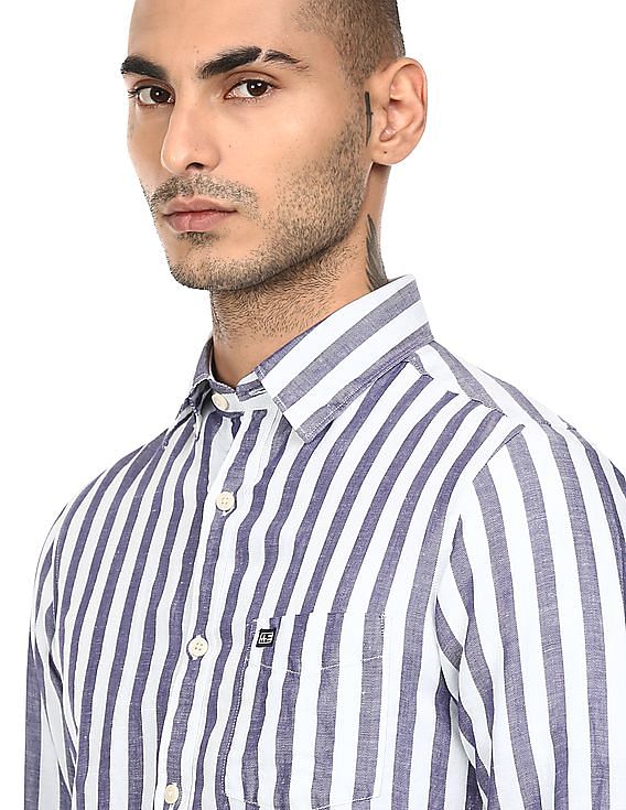Buy Arrow Sports Men Blue And White Slim Fit Striped Casual Shirt 