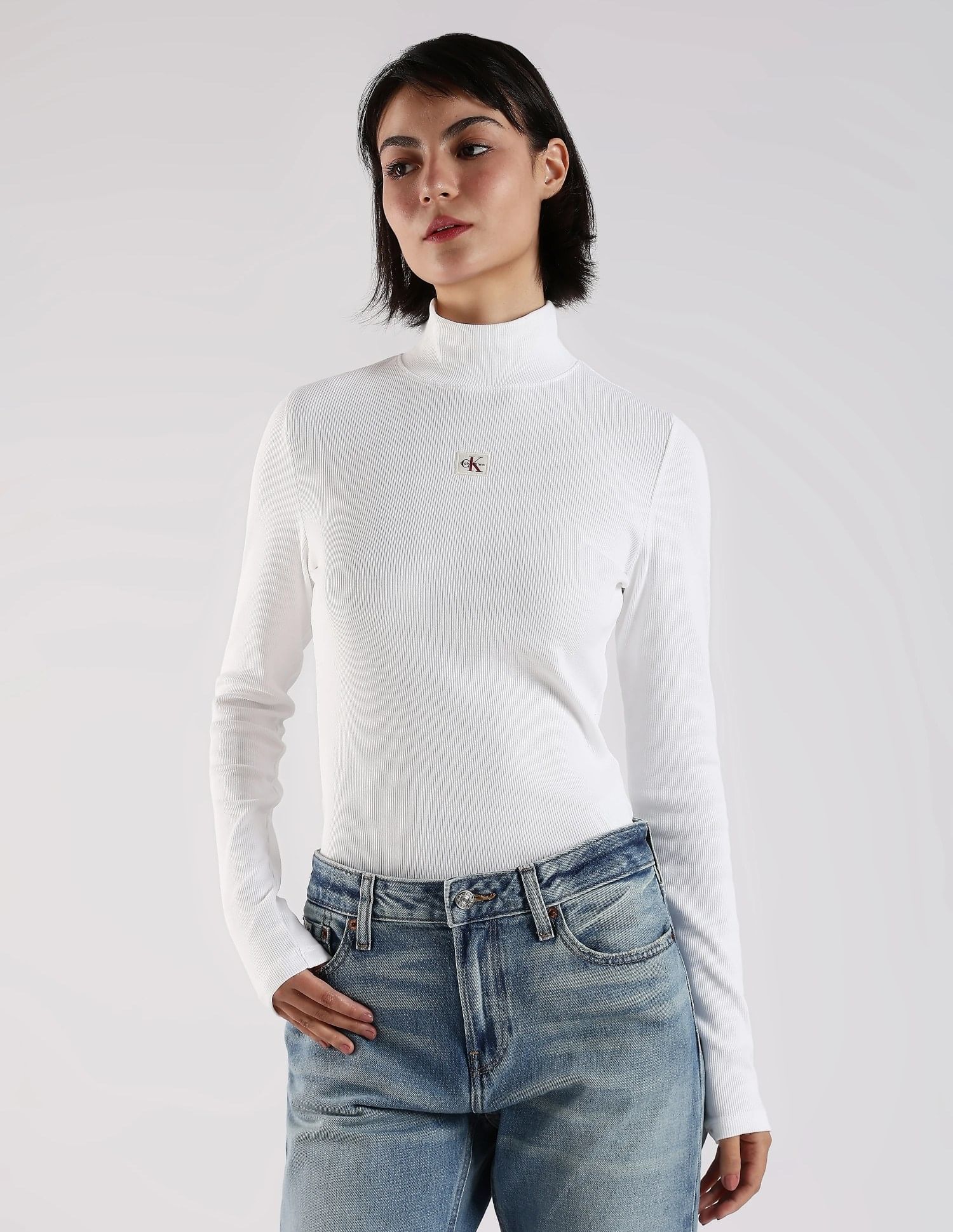 Buy Calvin Klein Jeans Regular Fit Cotton Turtleneck Top