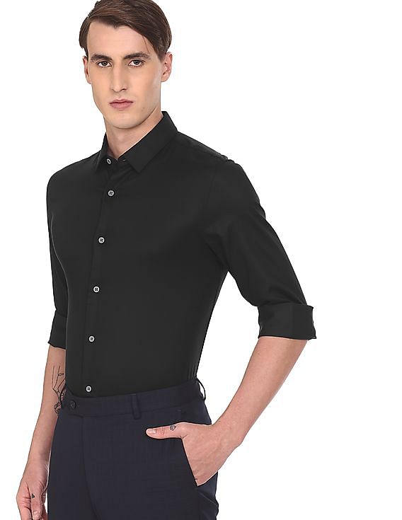 Buy Calvin Klein Men Black Long Sleeve Slim Fit Formal Shirt 