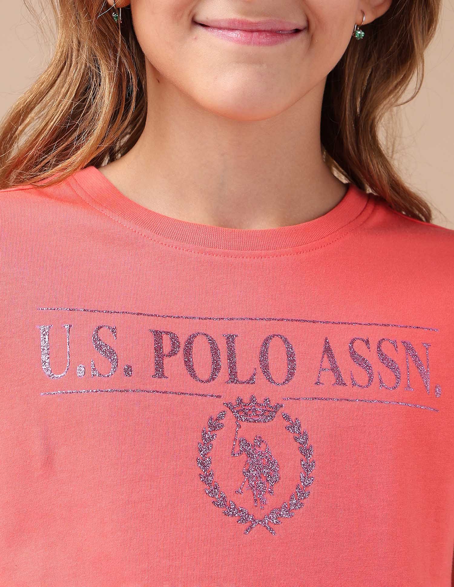 U.S. Polo Assn. Kids Girls Brand Printed Regular Fit T-Shirt