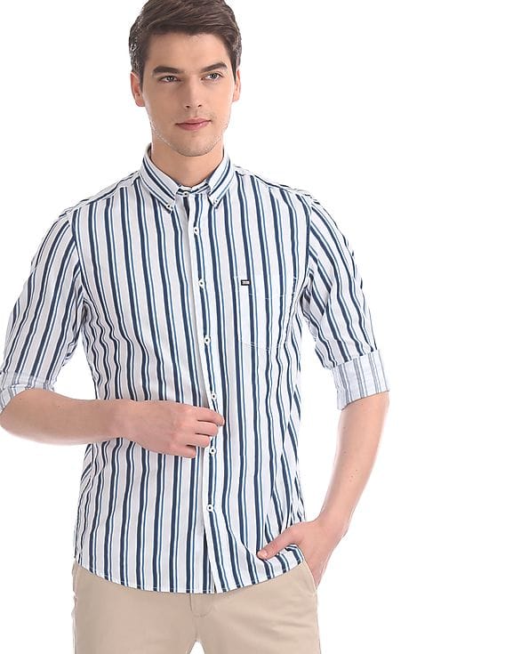 Buy Arrow Sports White Slim Fit Striped 