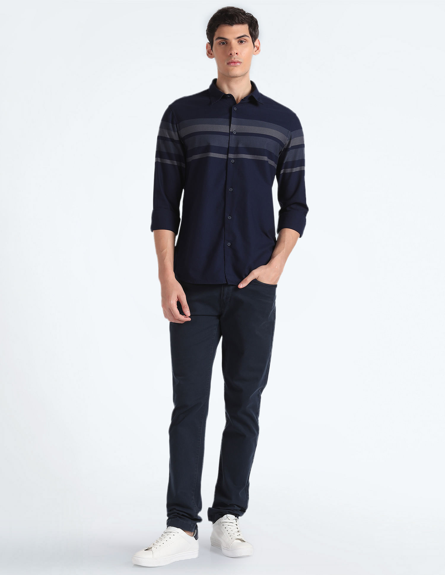 Flying Machine Horizontal Stripe Cotton Shirt