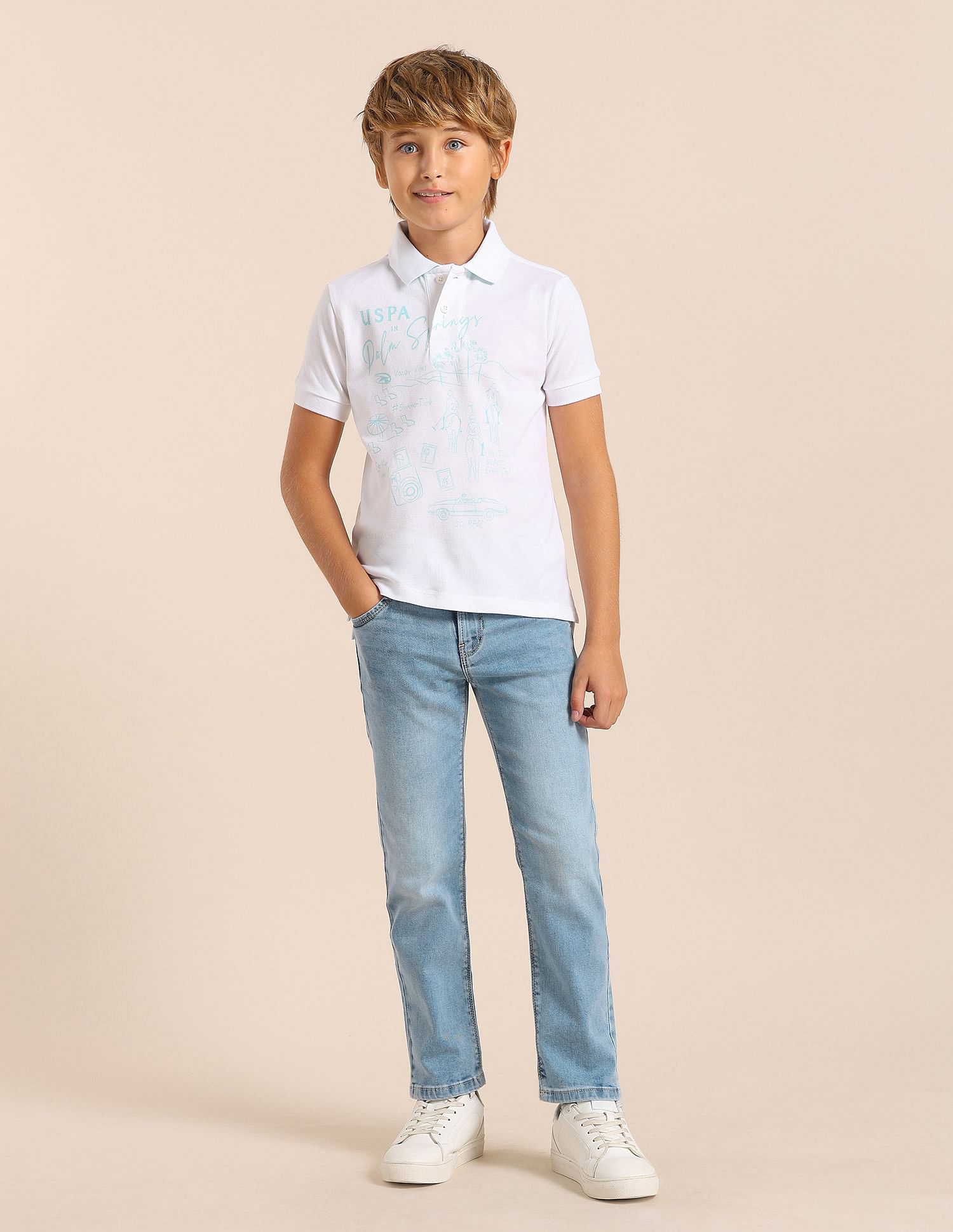 U.S. Polo Assn. Kids Boys Graphic Printed Regular Fit Polo T shirt