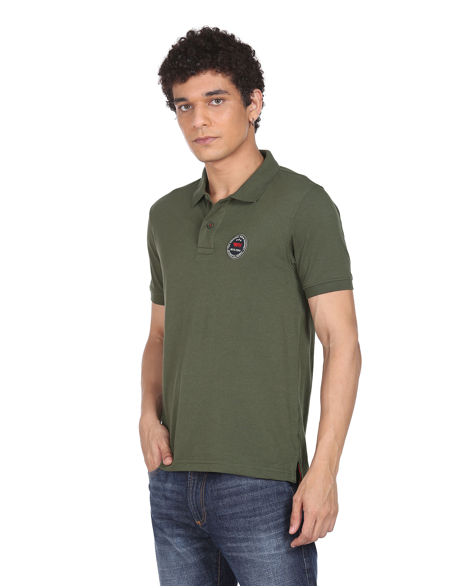 Flying Machine Printed Collar Applique Logo Polo Shirt