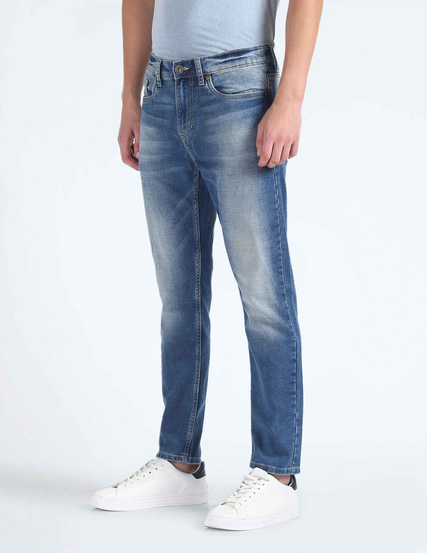 Flying Machine Stone Wash Slash Slim Tapered Fit Jeans