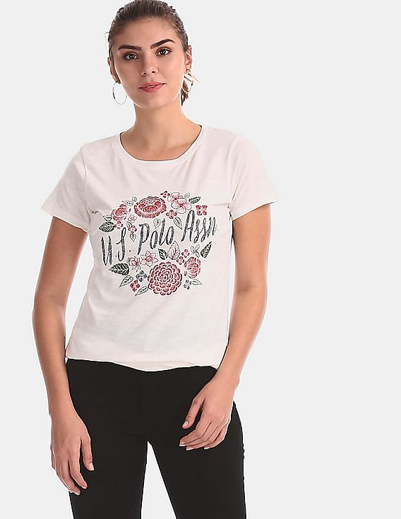 U.S. Polo Assn. Women Brand Print Cotton T-Shirt