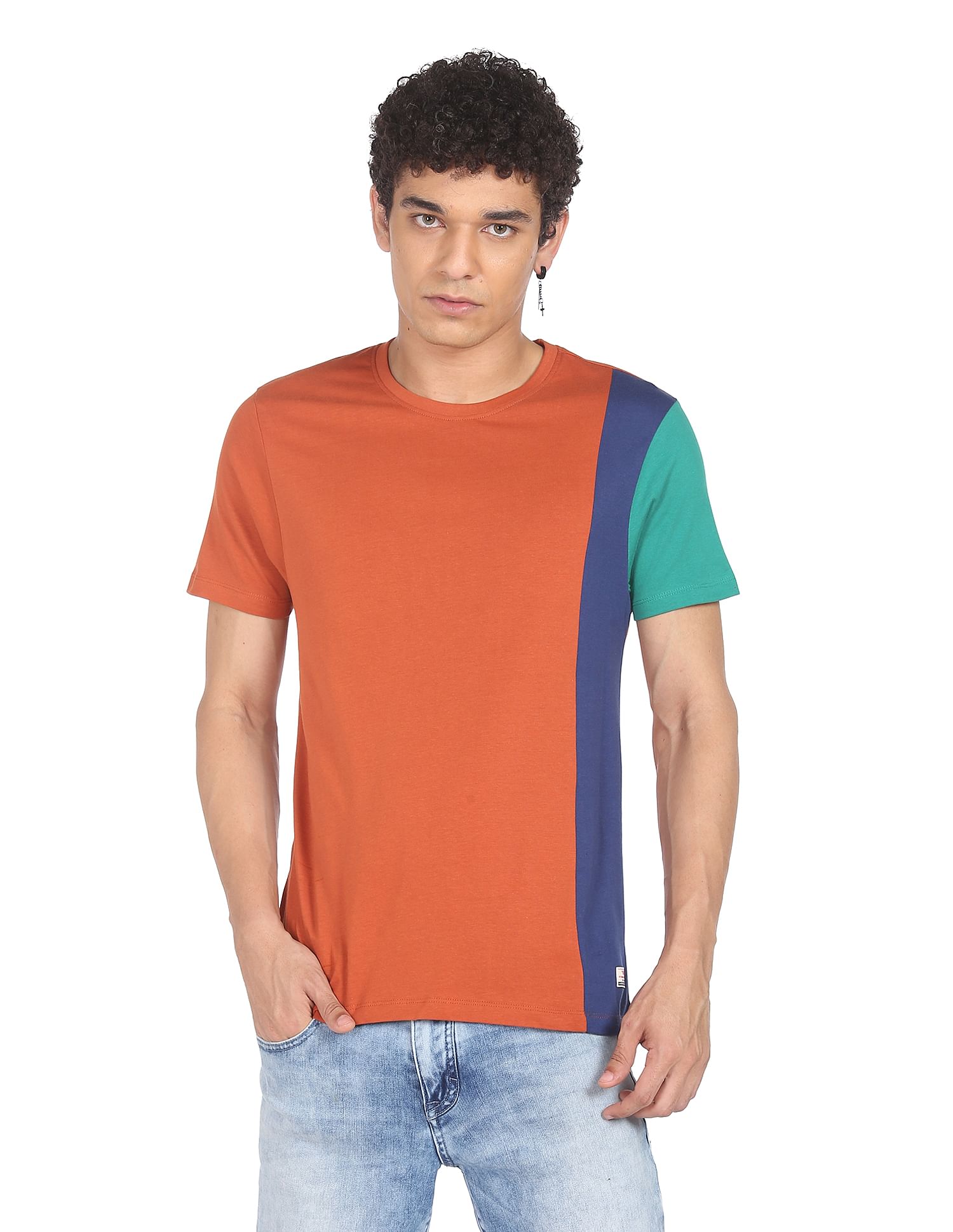 Flying Machine Pure Cotton Colour Block T-Shirt