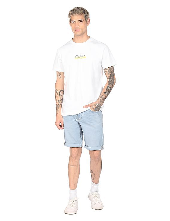 Calvin Klein Men White Round Neck Brand Print T-Shirt