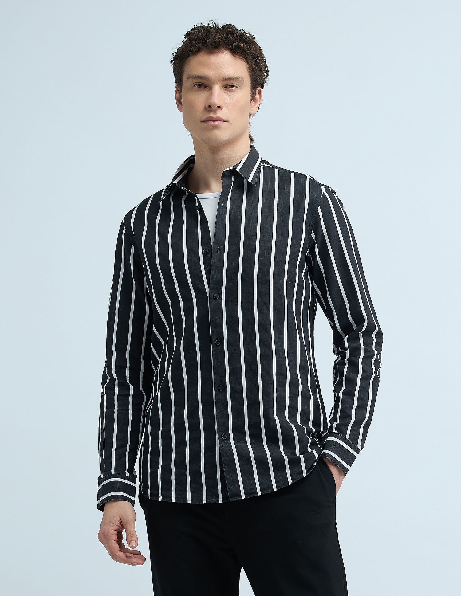 Flying Machine Vertical Stripe Slim Fit Shirt
