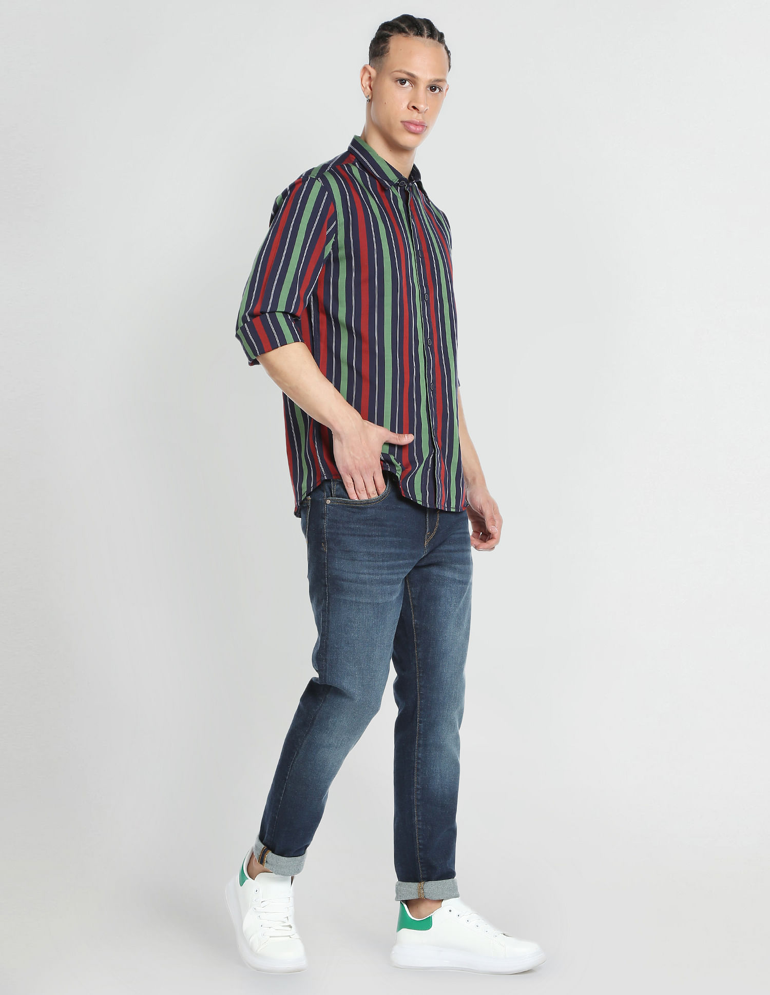 Flying Machine Spread Collar Vertical Stripe Shirt