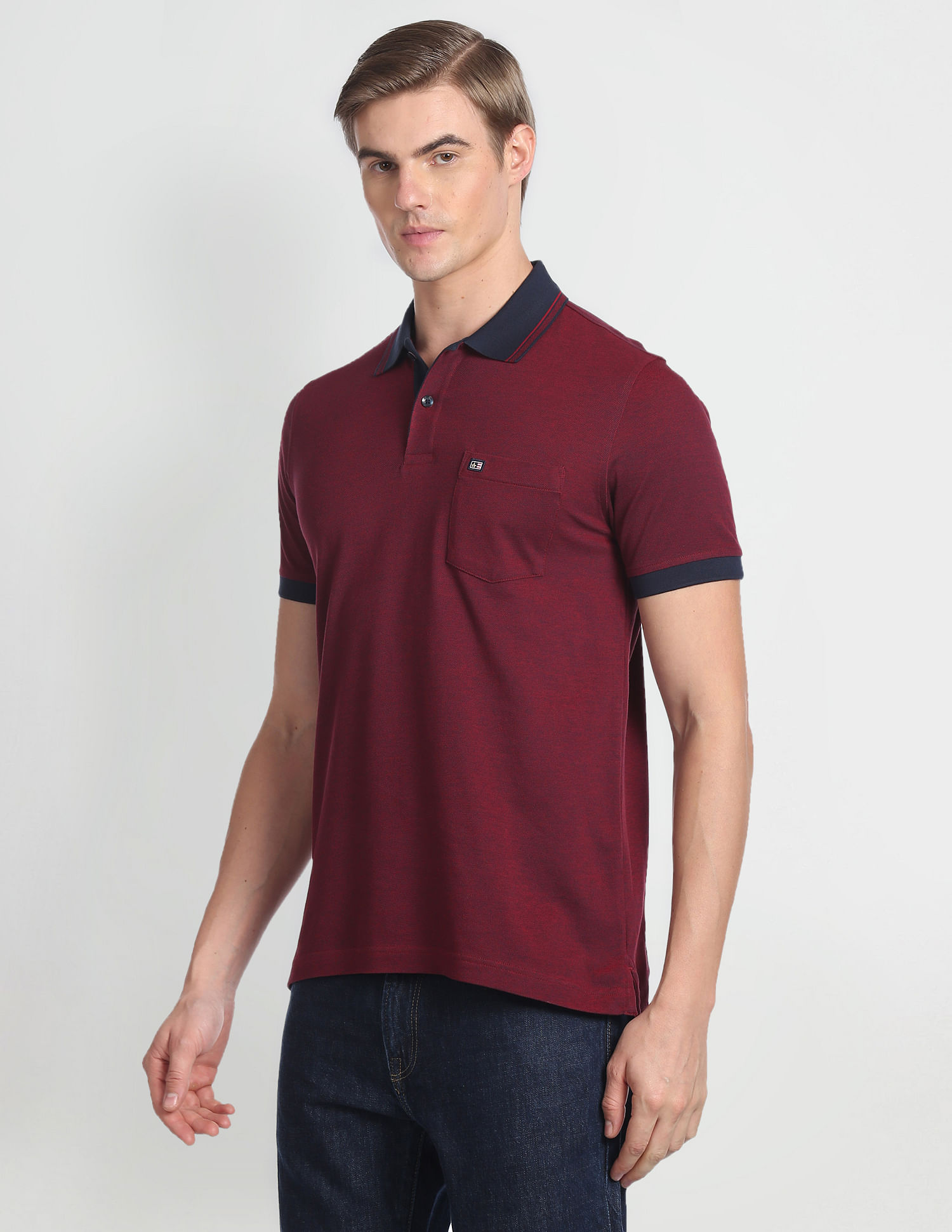 Arrow Sports Patterned Collar Cotton Polo Shirt