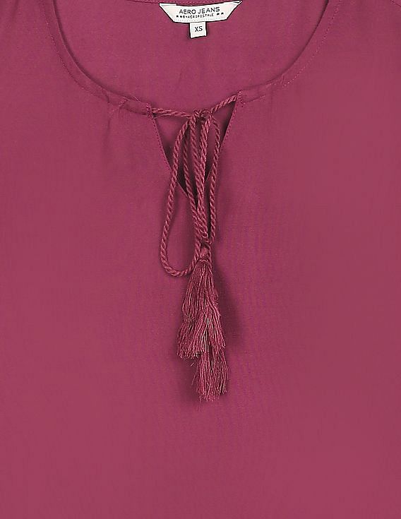 Aeropostale Women Purple Notch Round Neck Scalloped Hem Dress