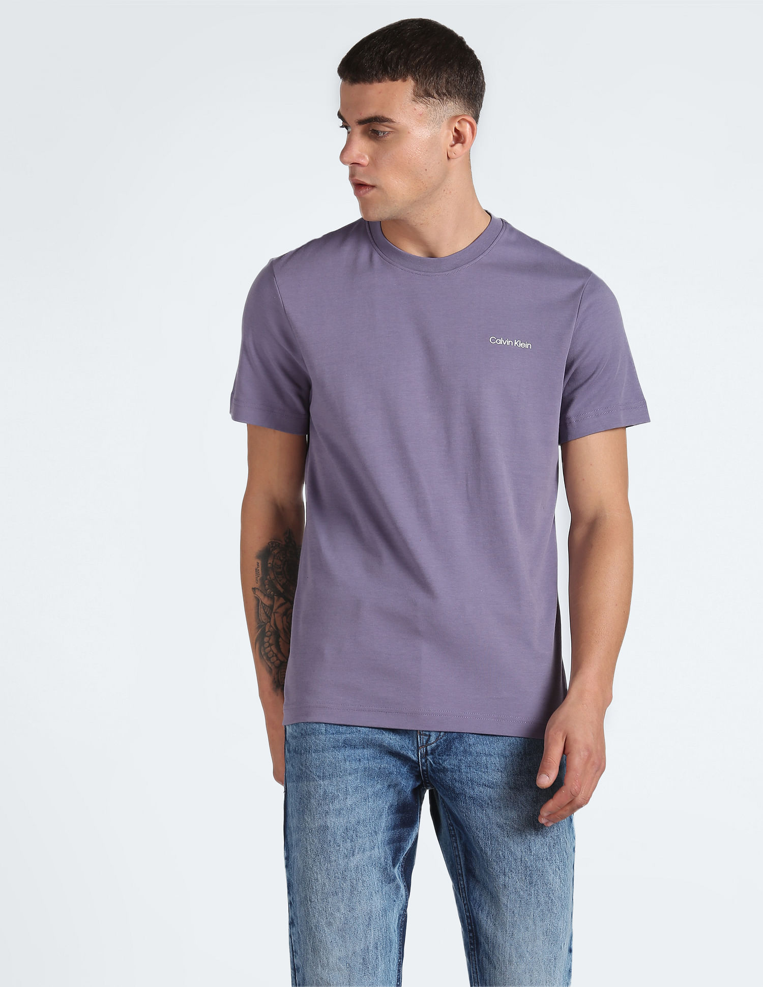 Buy Calvin Klein Men Blue Crew Neck Brand Print T-Shirt - NNNOW.com