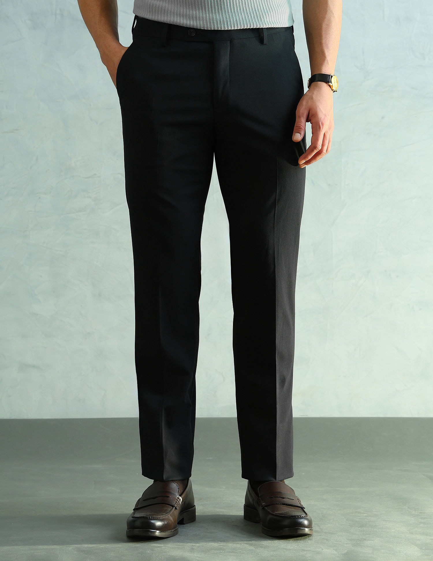 Arrow Solid Slim Fit Formal Trousers