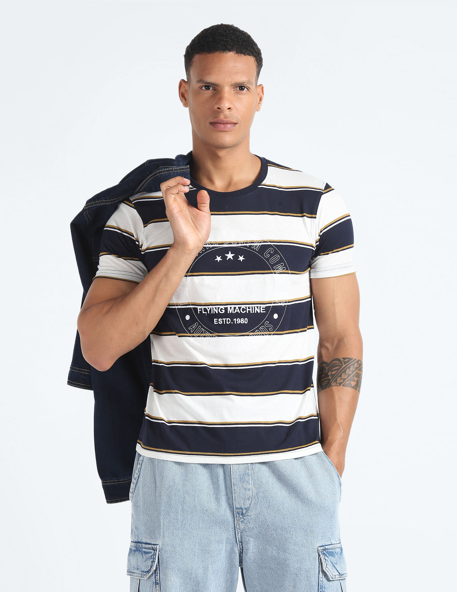 Flying Machine Horizontal Stripe Crew Neck T-Shirt